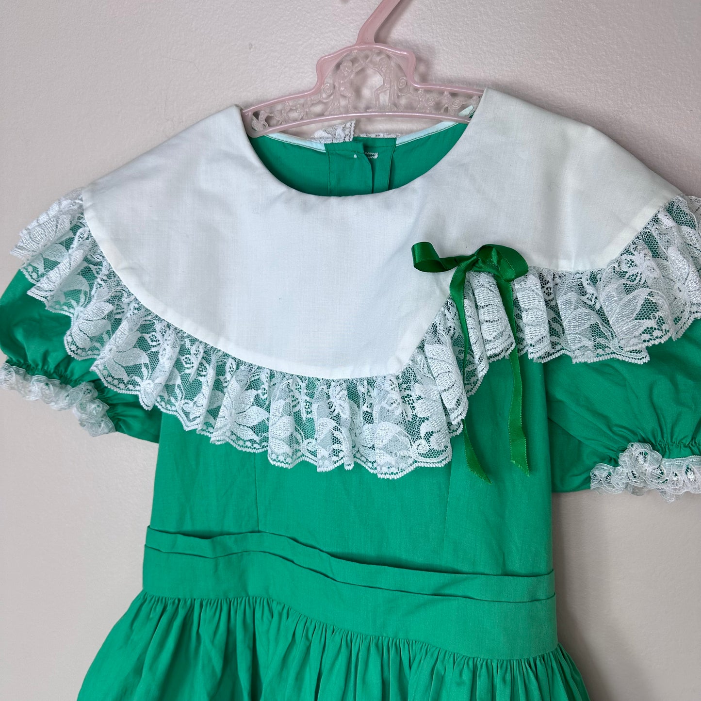 1980s Green Frilly Dress, Kid’s Avenue Size 10