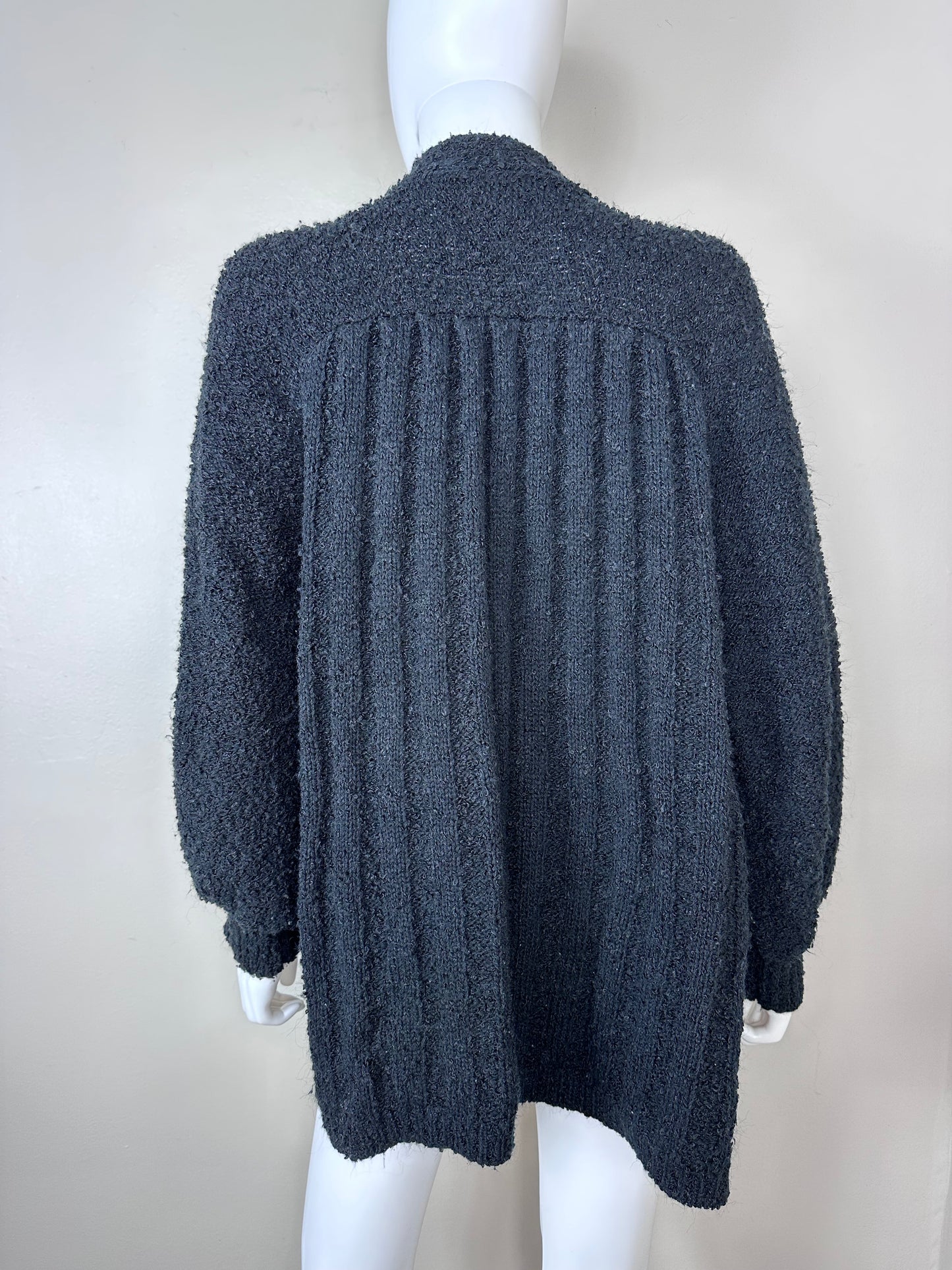 1970s/80s Black Open Cardigan Sweater, Lilly of California Size XL
