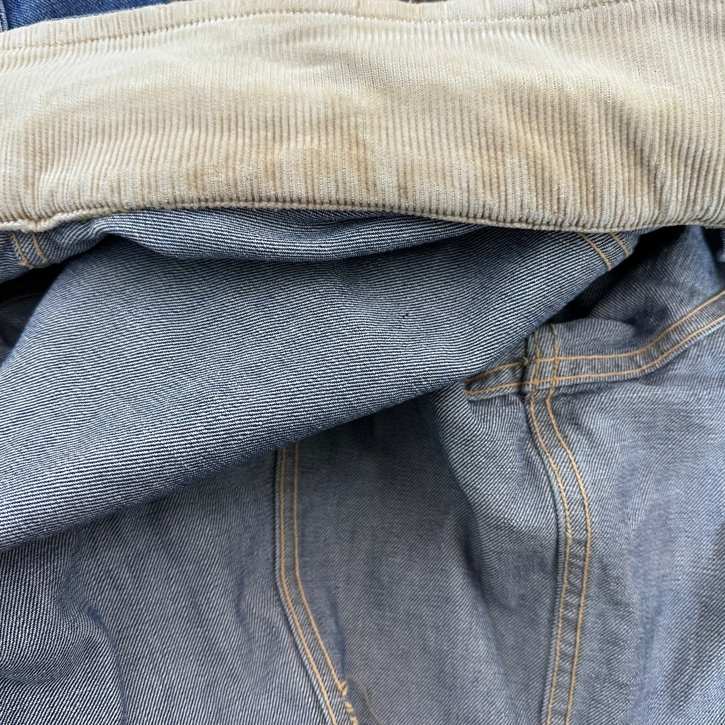 1960s Lee Storm Rider Denim Jacket with Corduroy Collar, Size Large, Lining Removed