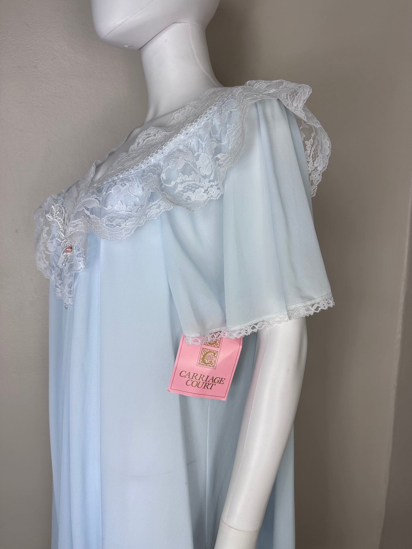 1980s/90s Pastel Blue Nightgown, Carriage Court Sears Size L/XL, Deadstock with tags