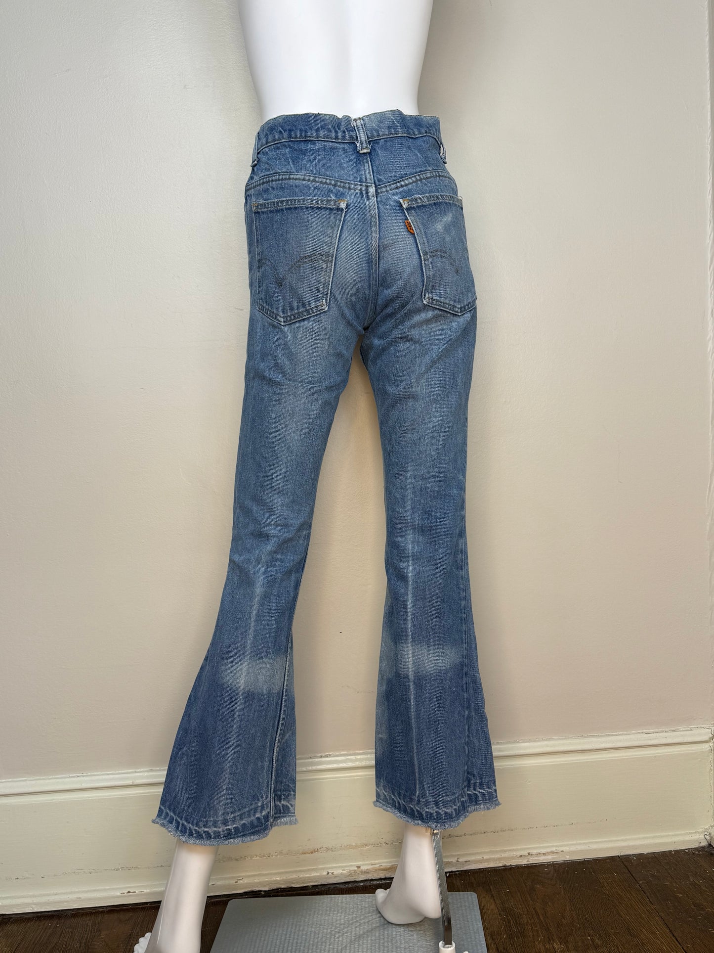 1970s Levi’s 646 Flare Leg Blue Jeans, 27.5"x29", Orange Tab Denim, Distressed