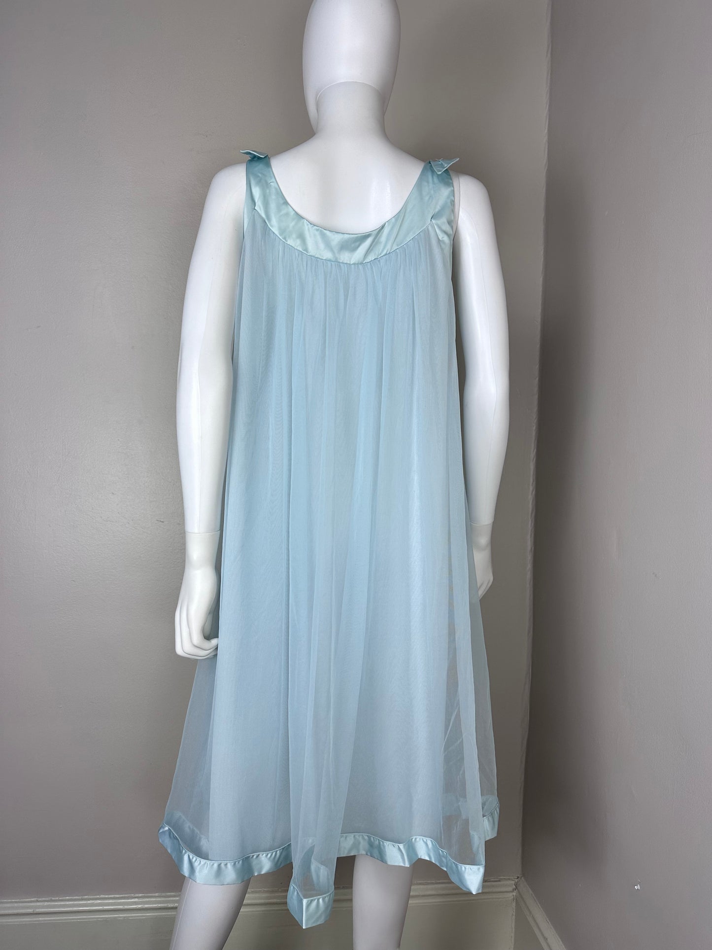 1950s/1960s Pastel Blue Sheer Nylon Nightgown, Size Medium/Large