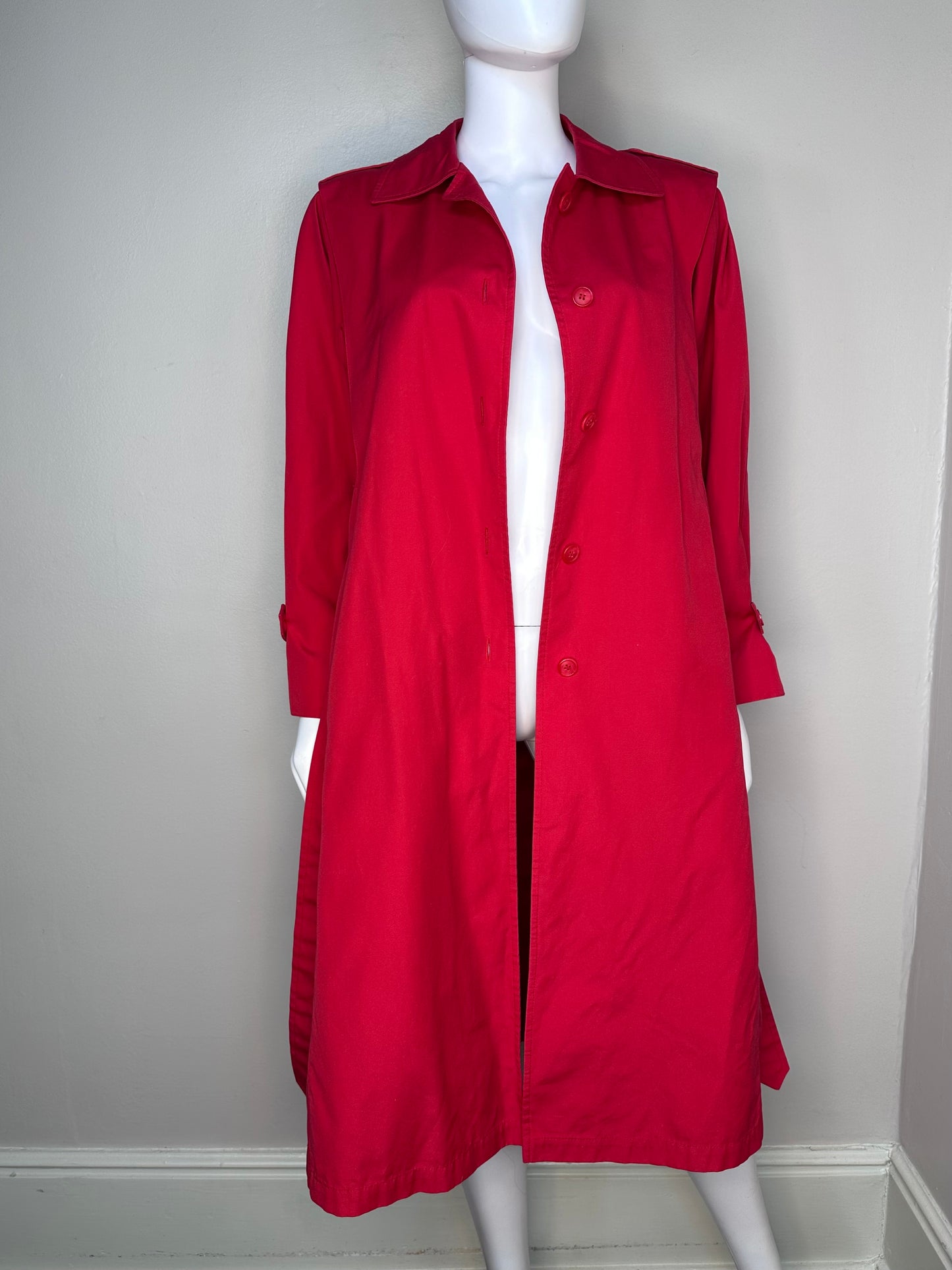 1980s Red Trench Coat, Evan-Picone Size Medium