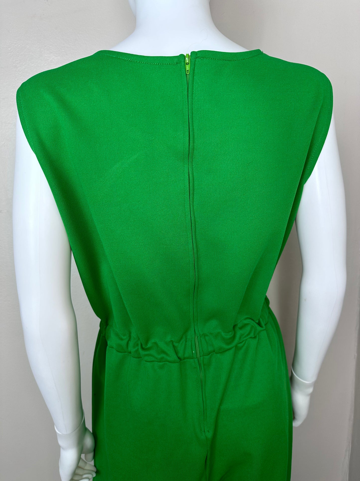 1970s Green Sleeveless Jumpsuit, Size XL, Wide Flare Leg