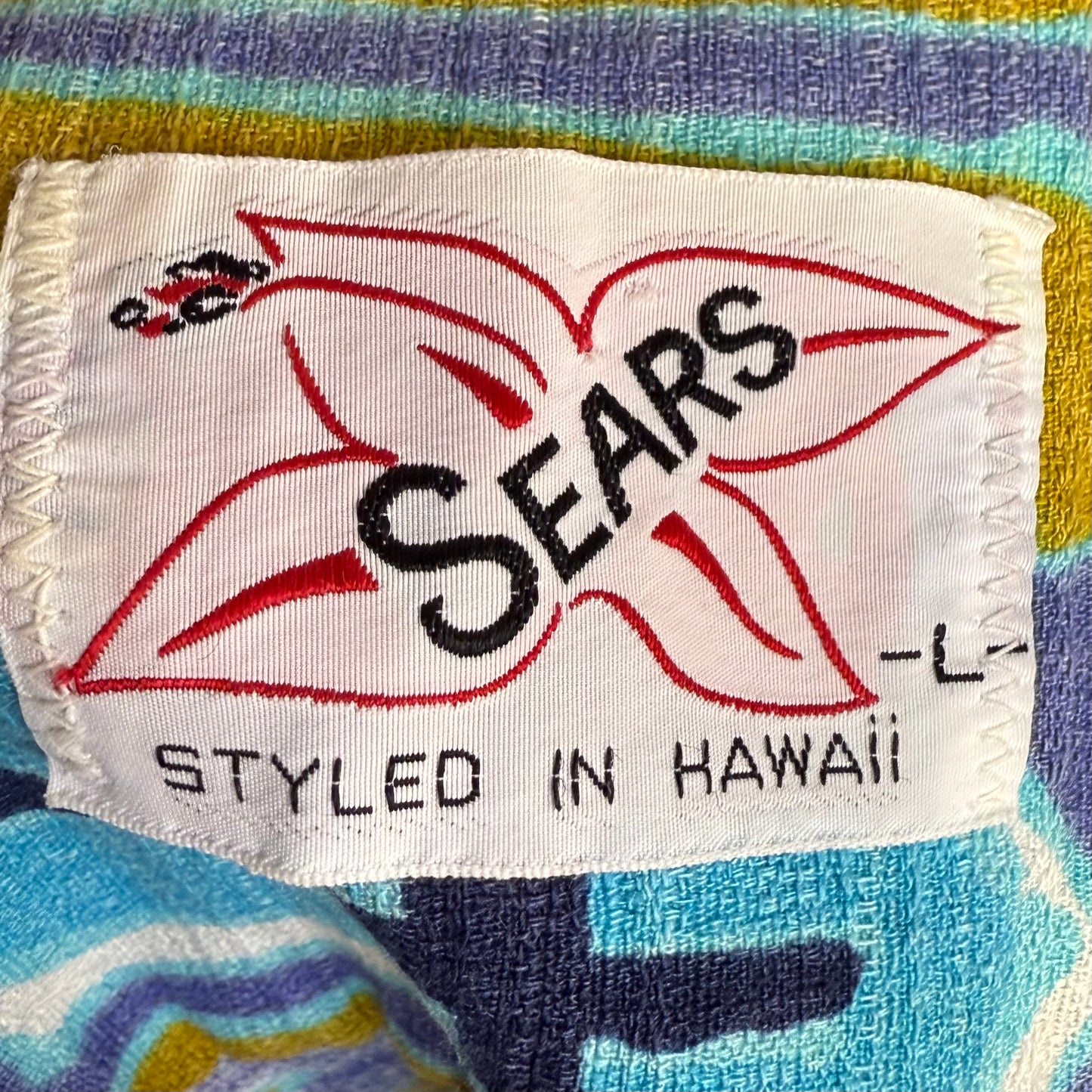 1960s Hawaiian Shirt, Tiki Print Cotton Barkcloth, Sears Styled in Hawaii Size Medium