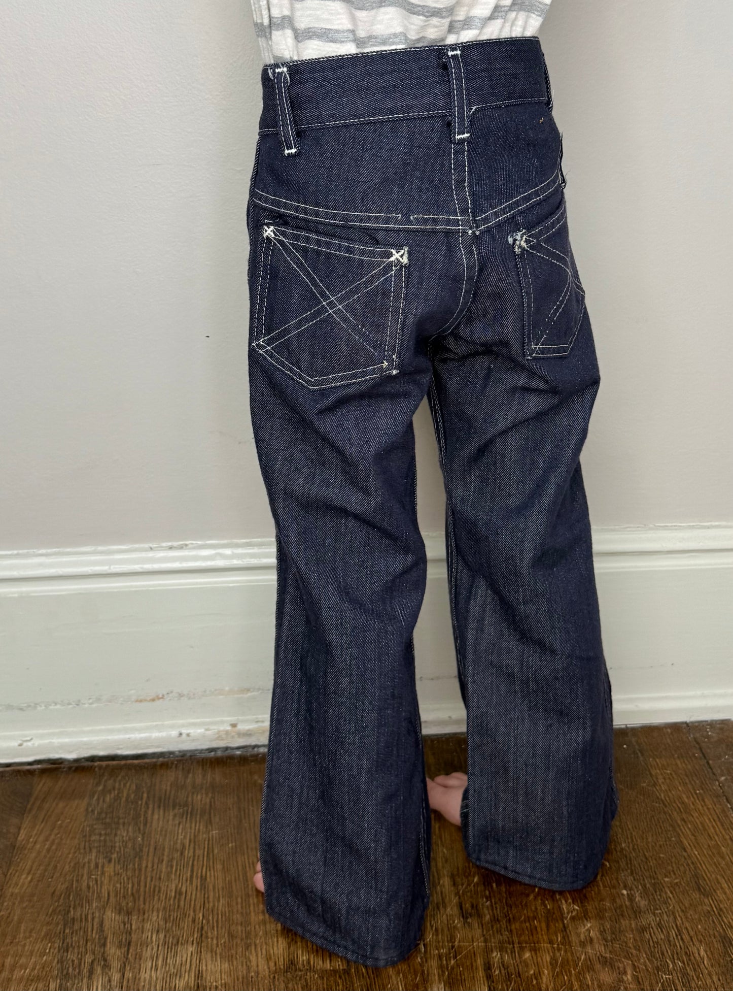 1970s Kids Flare Leg Blue Jeans, Sears Toughskins Size 7 Slim