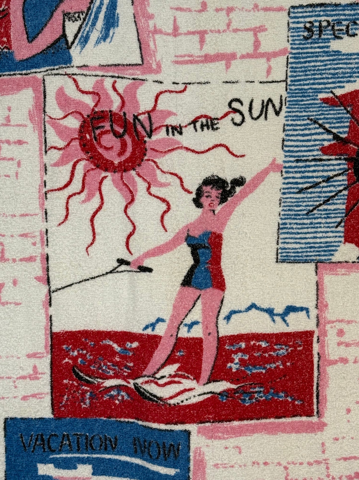1960s Kitsch Novelty Beach Towel, Pool, Play Now Pay Later