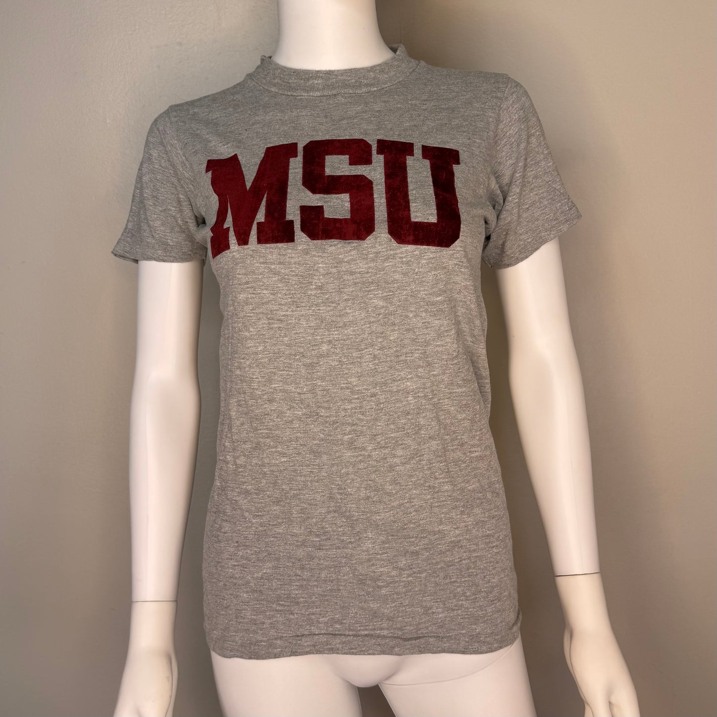 1970s MSU T-Shirt, Flocked, Mississippi State University, Artex Size XS