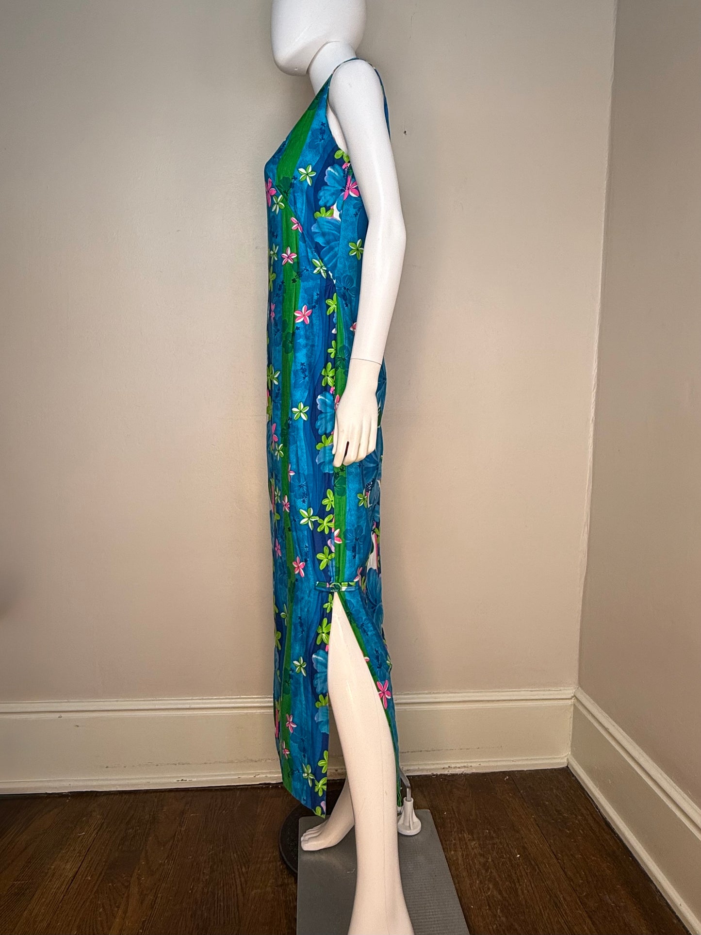 1960s Royal Hawaiian Sleeveless Maxi Dress, Size Small, Cotton Floral