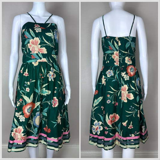 1980s Green Floral Sundress, Blair Woolverton Size S/M