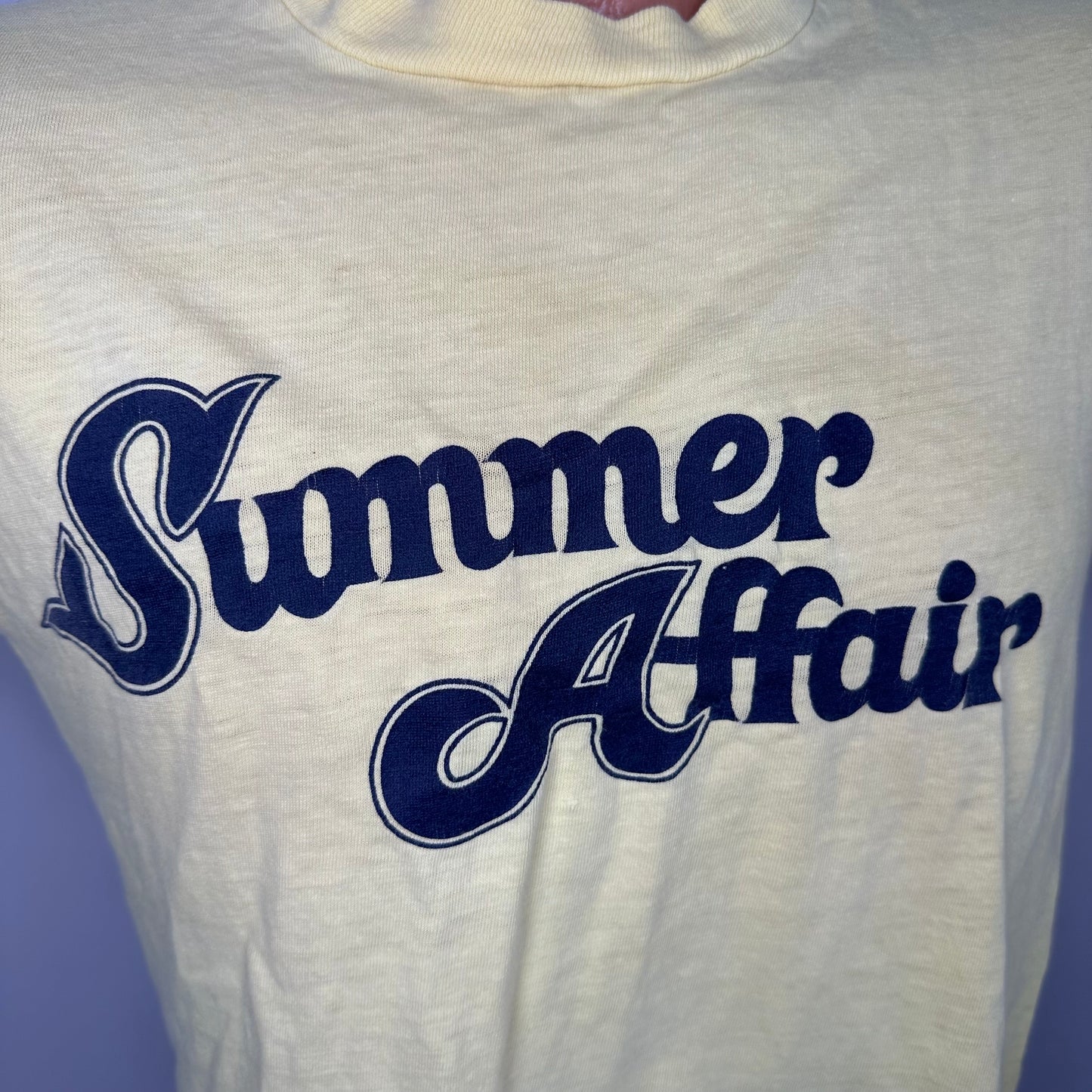 1970s Summer Affair Film T-Shirt, FM 100 Means Music, Size Medium