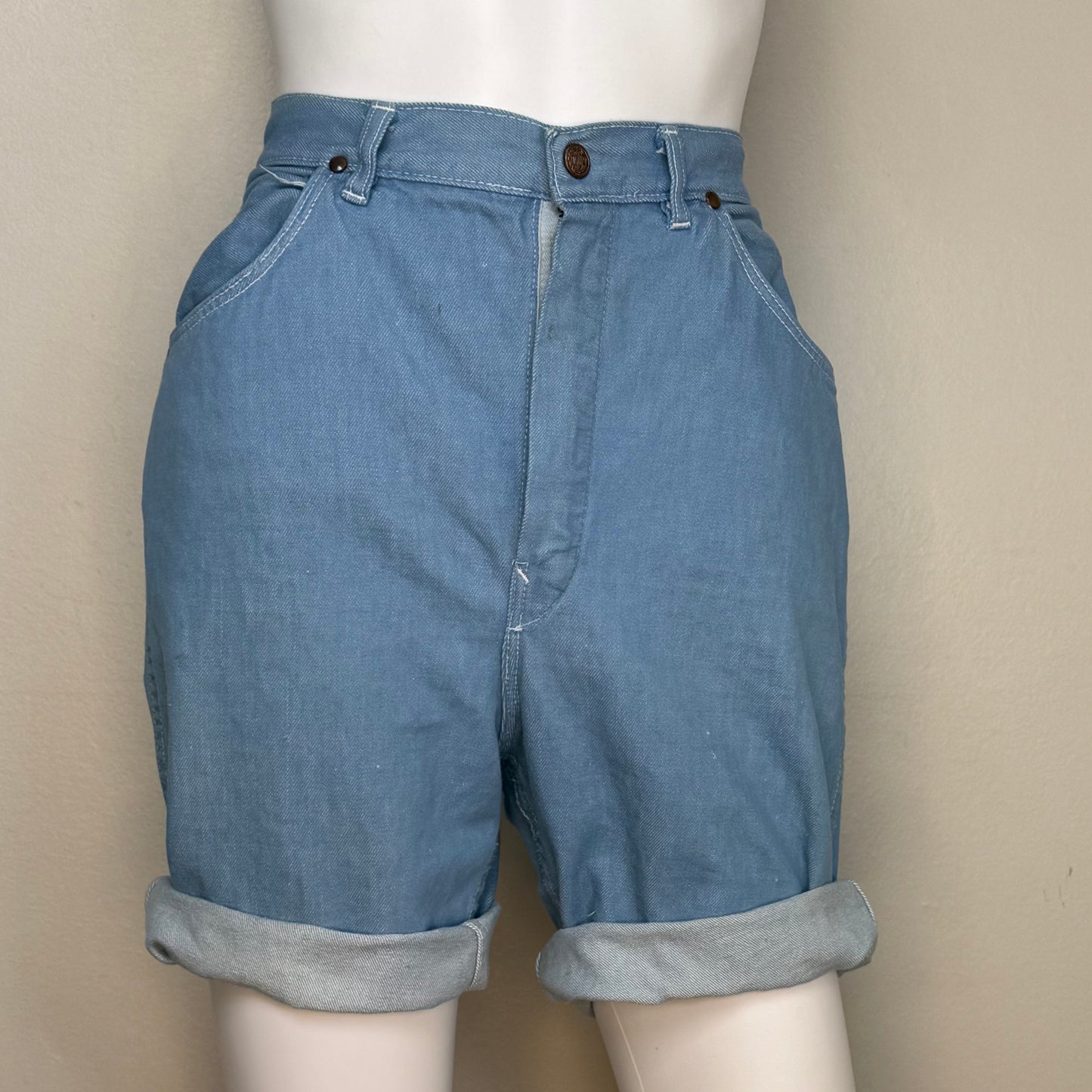 1950s/60s Light Blue Denim Shorts, 27" Waist, High Waisted