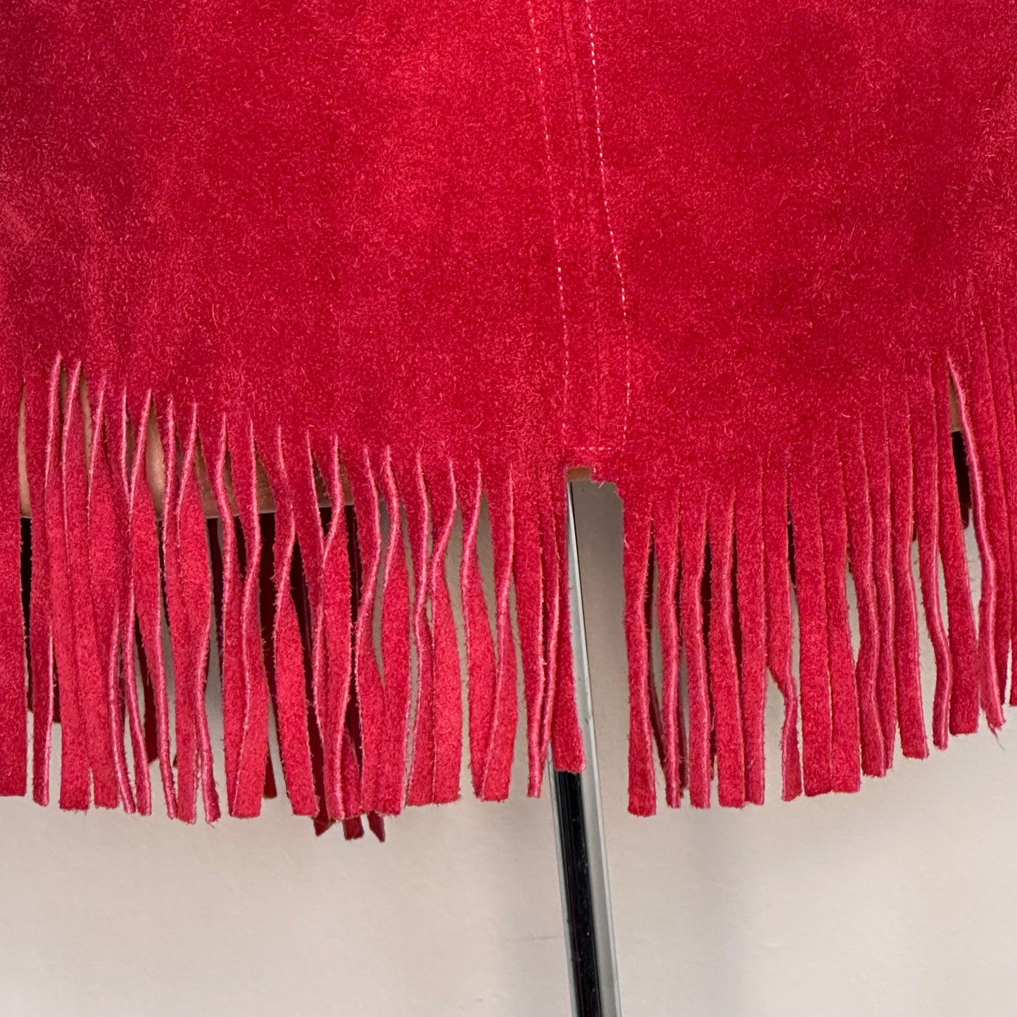 1970s Red Leather Fringe Vest, Size Small-Medium