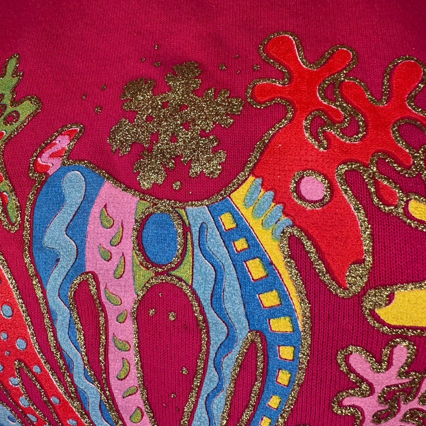 1980s/90s Pink Reindeer Sweatshirt, Glitter Print, Movement Size L/XL