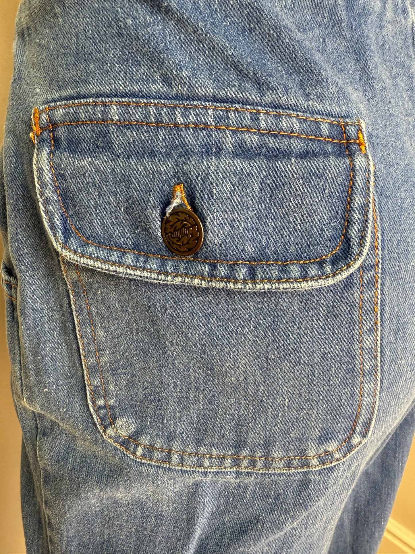 1970s Blue Jeans with Buckle Waist Band, K-Mart, 29"x31.5", High Rise Boot Cut