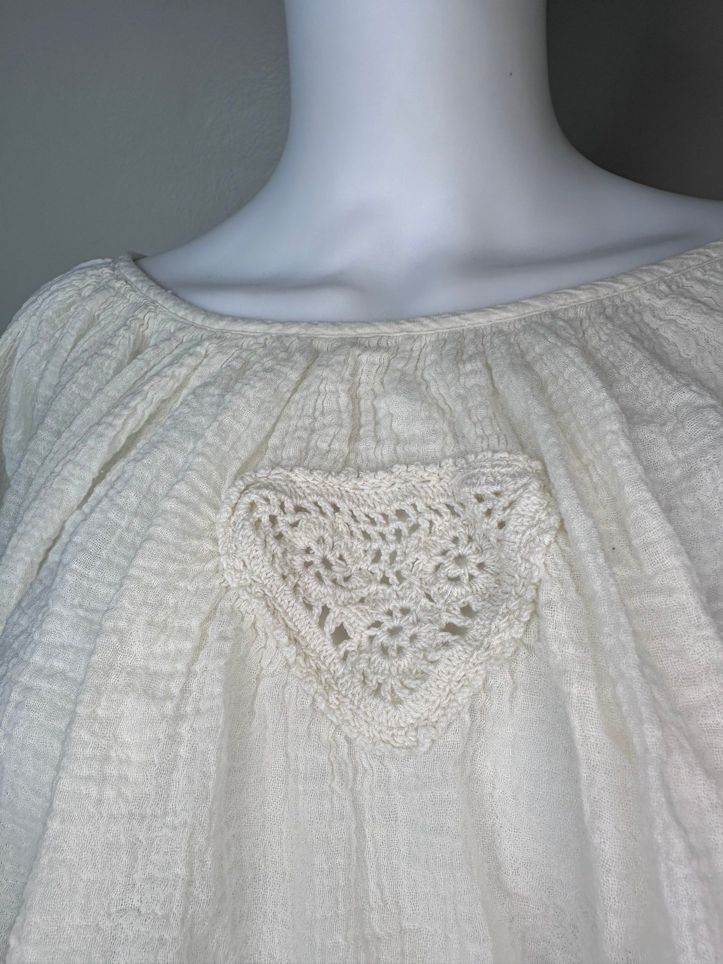 1970s/80s Cream Gauze Crop Top and Balloon Pants Set, Crochet, Size Small-Medium