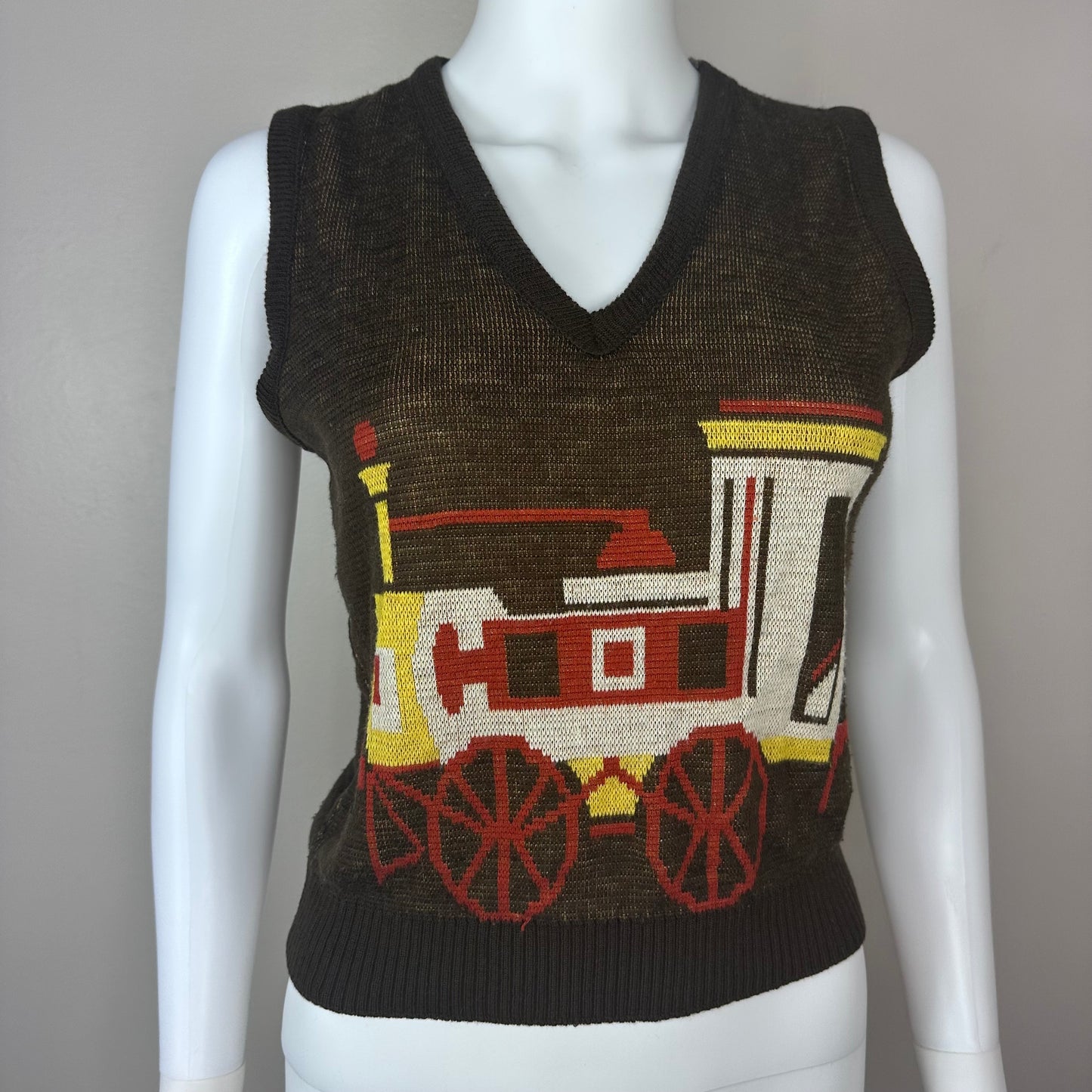 1970s Train Sweater Vest, Inner Visions by Ship’n Shore Size Small