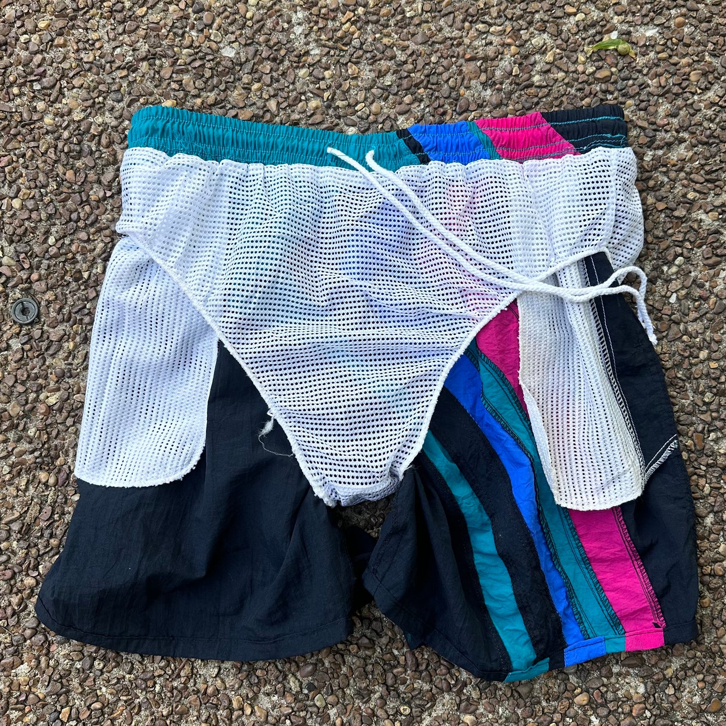 1990s Men’s Swim Trunks, Color Block, Campus Size Large, Deadstock with Tags