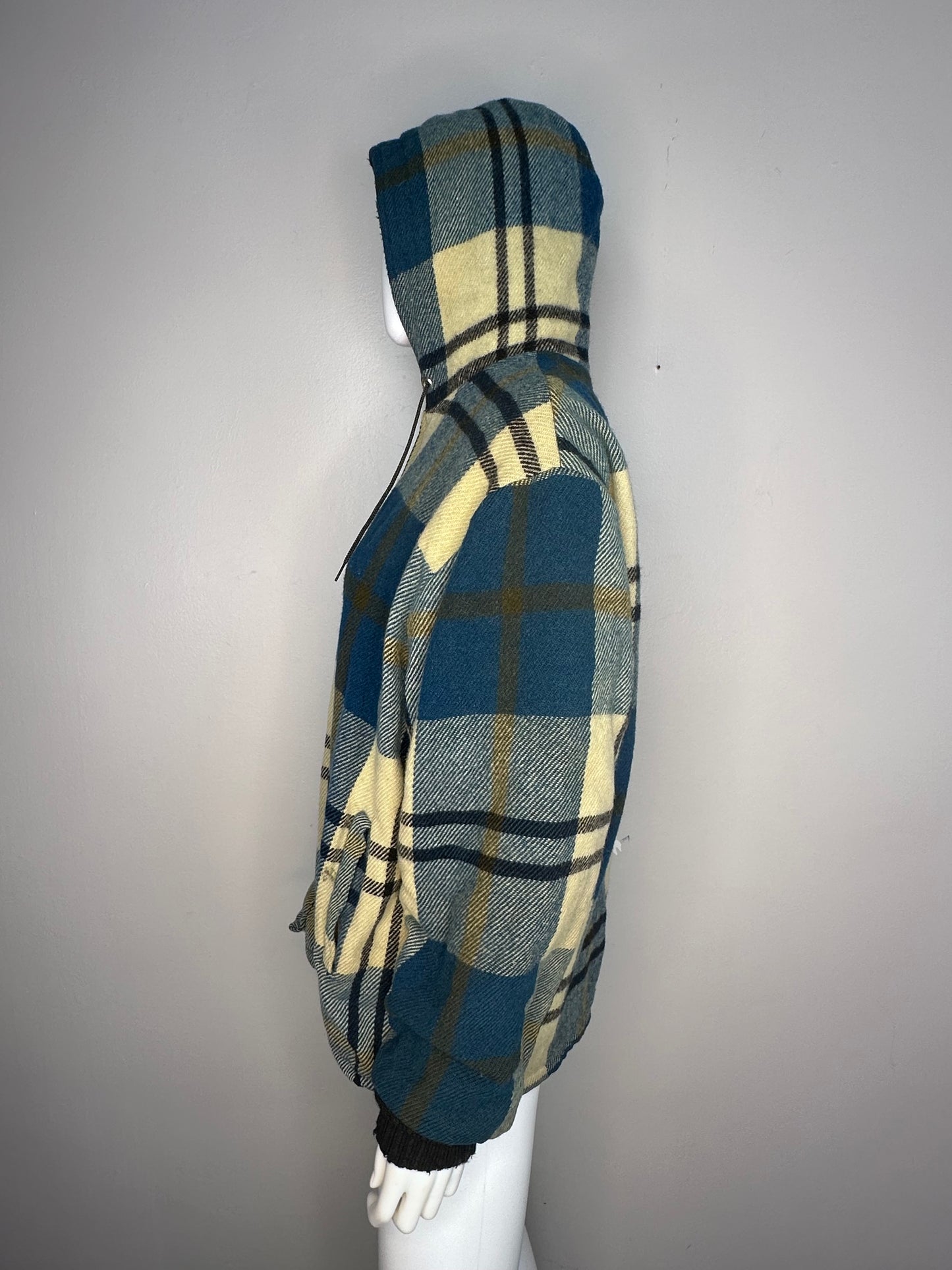 1950s/60s Blue Plaid Wool Hooded Jacket, Woolrich Size Medium