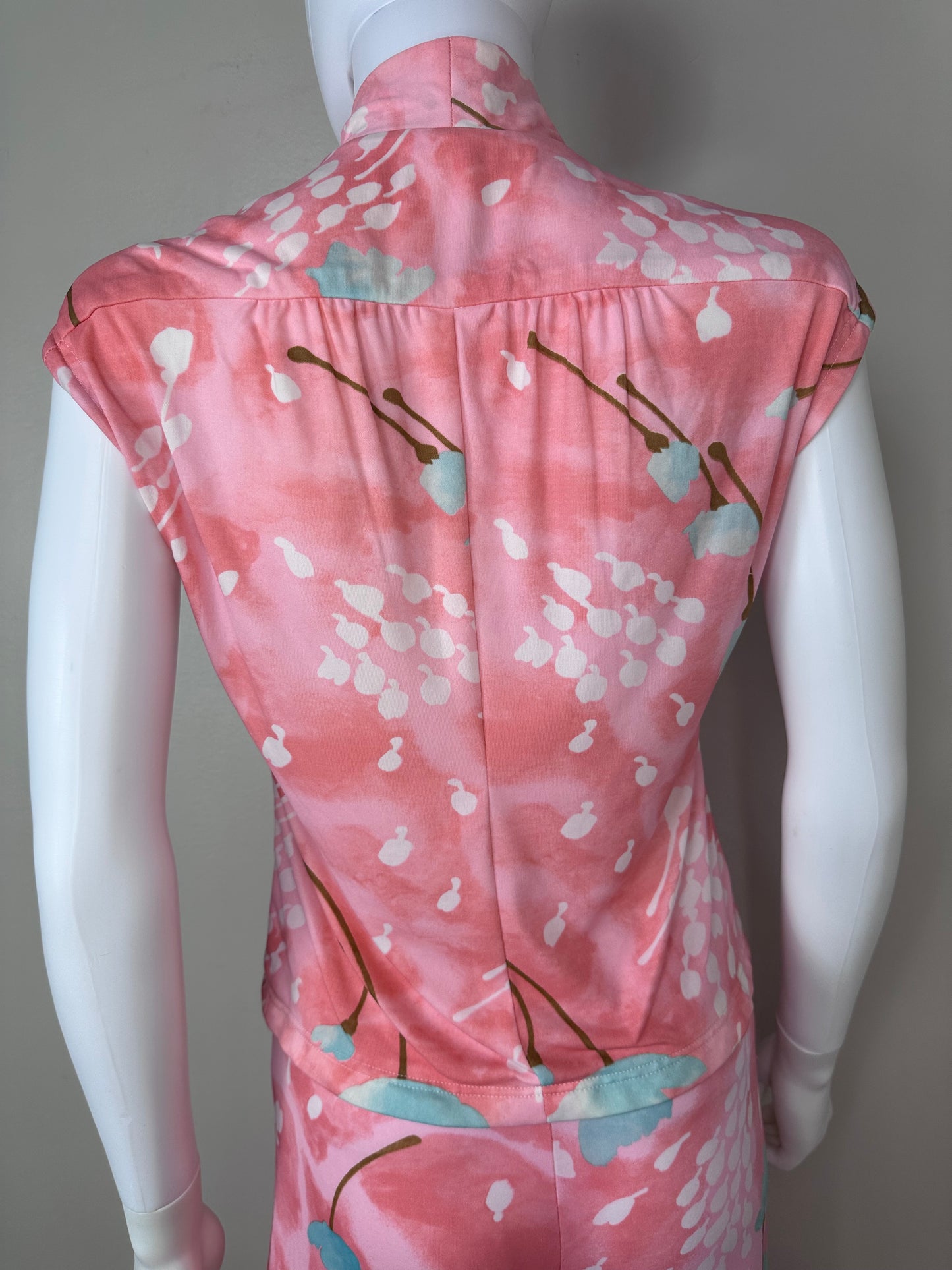 1970s Floral 3 Piece Set, Pant Suit, Leslie J Size Medium, Sleeveless Top, Long Sleeve Top