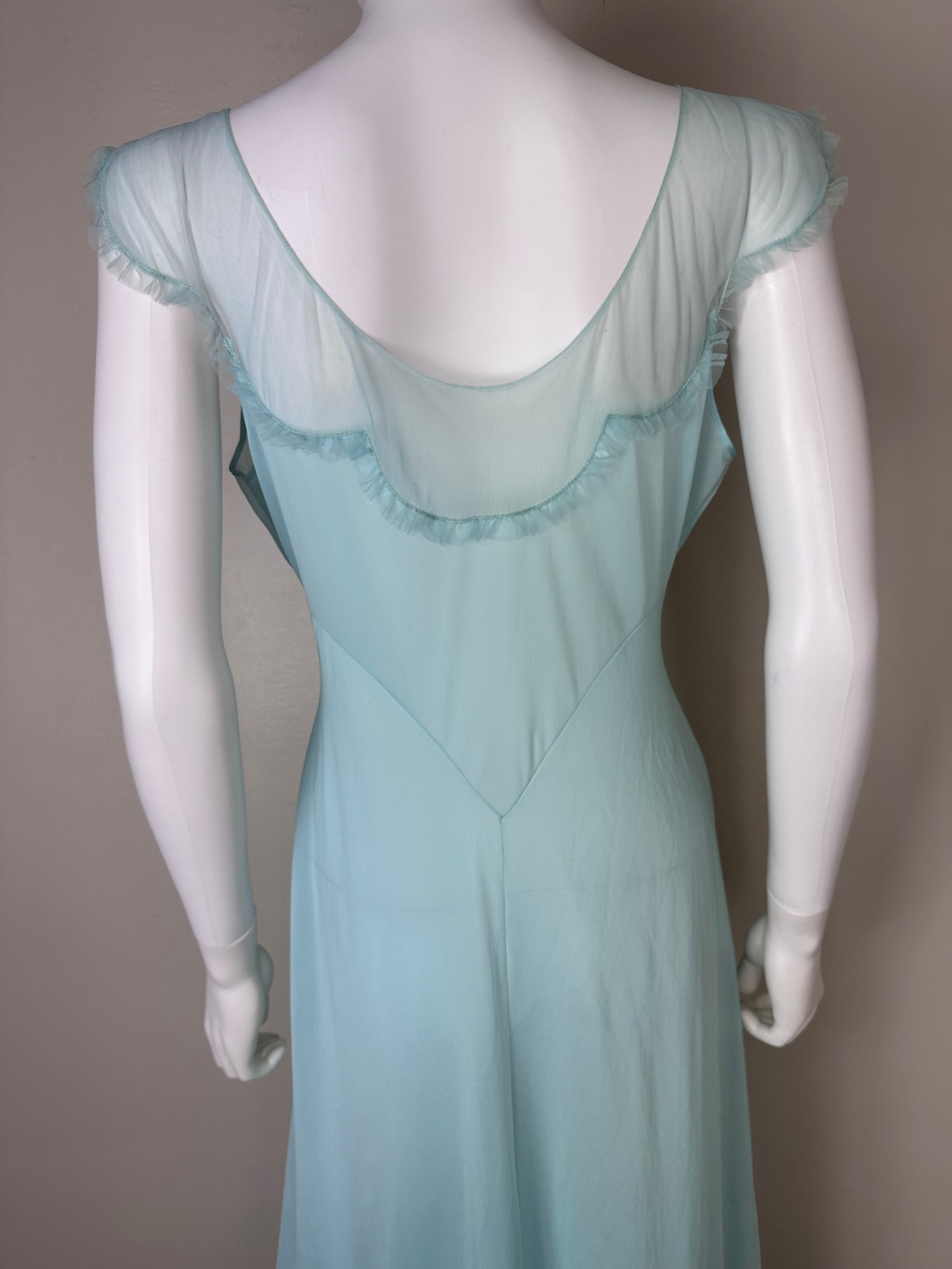 1940s Vanity Fair Nightgown, Size Medium/Large, Pastel Blue Nylon