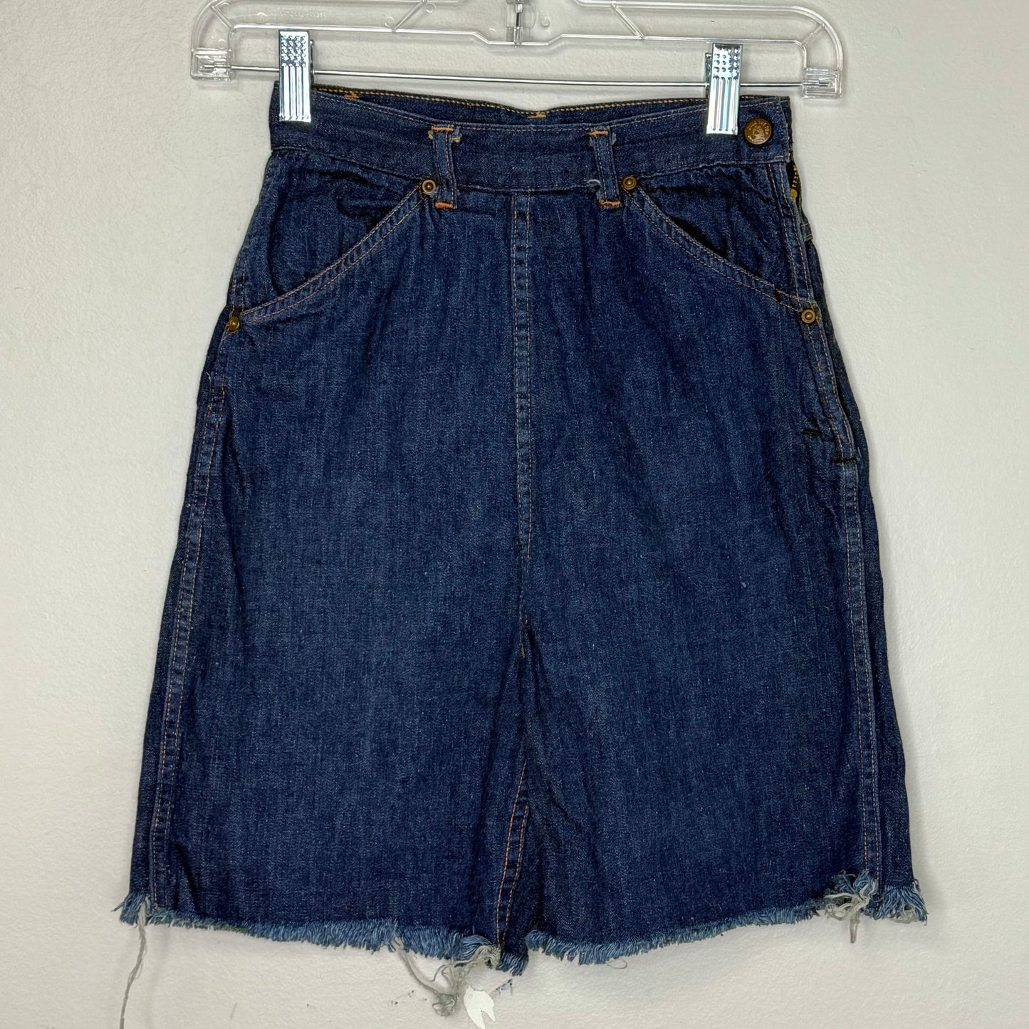 1950s Side Zip Blue Jean Cut Off Shorts, Over the Top Dungarees, Kids 9/10, Adult XXS