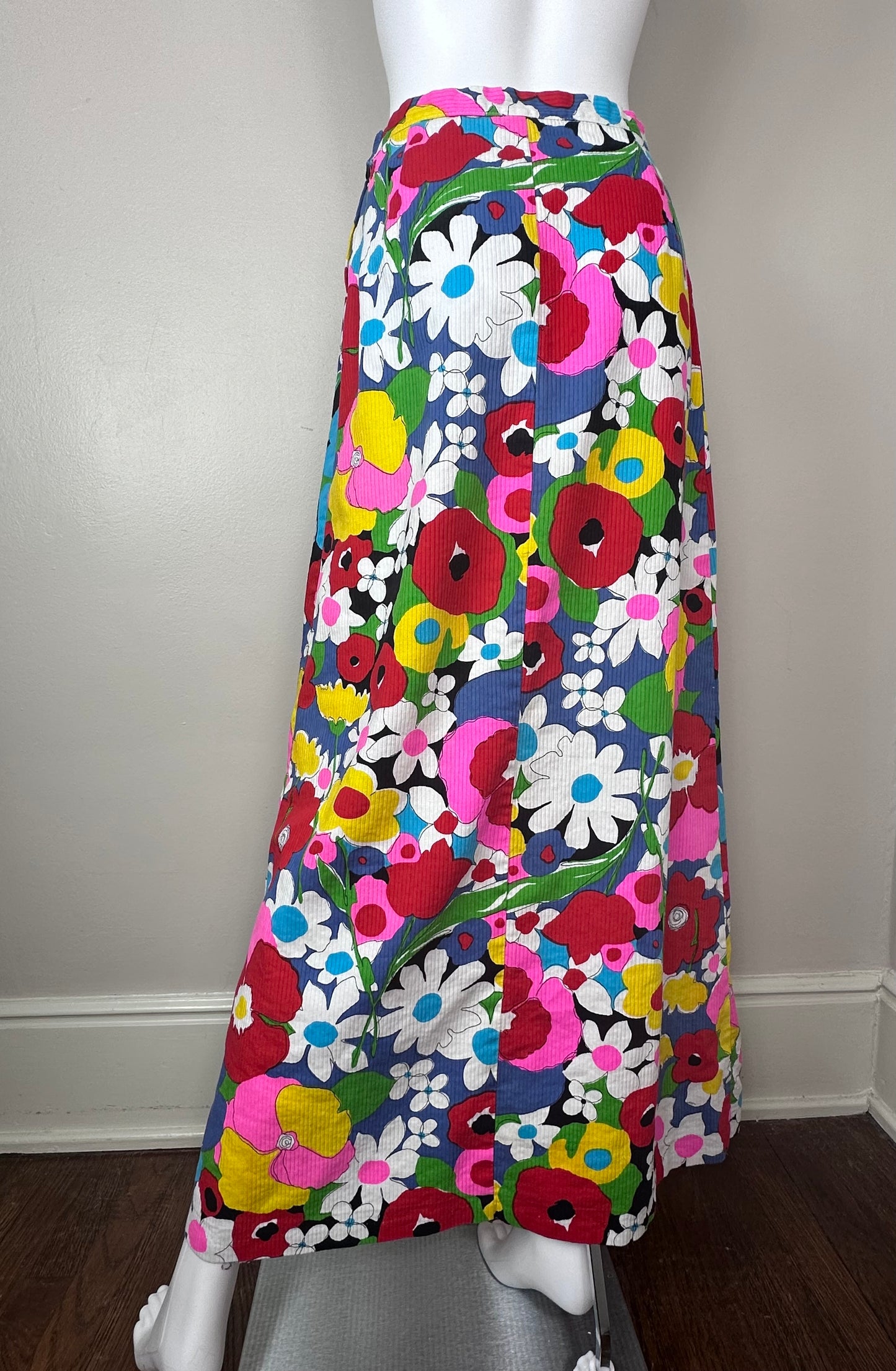 1960s Bright Floral Print Maxi Skirt, Madison Size Small