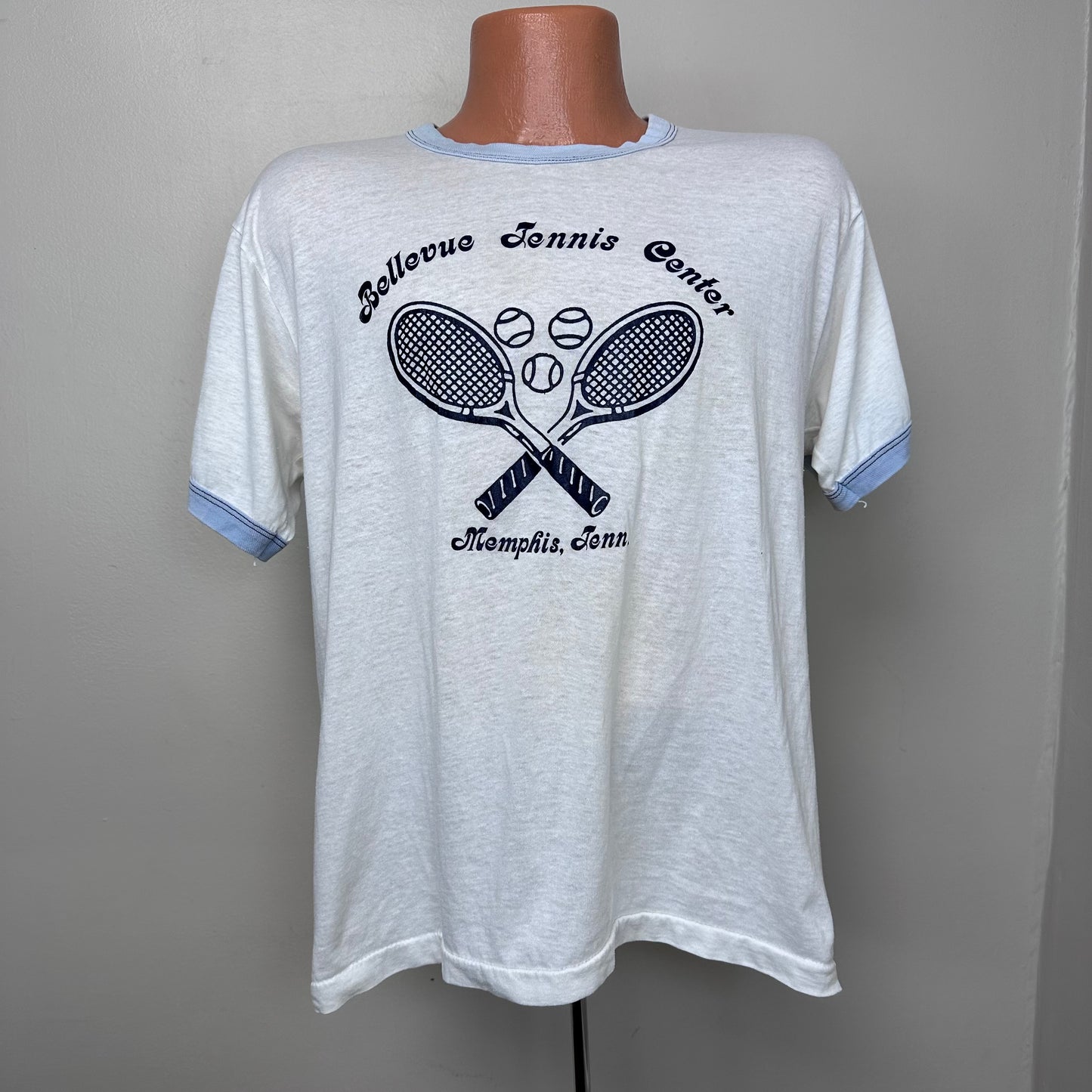 1980s Bellevue Tennis Center Memphis Tenn T-Shirt, Size Large, Paper Thin Ringer Tee