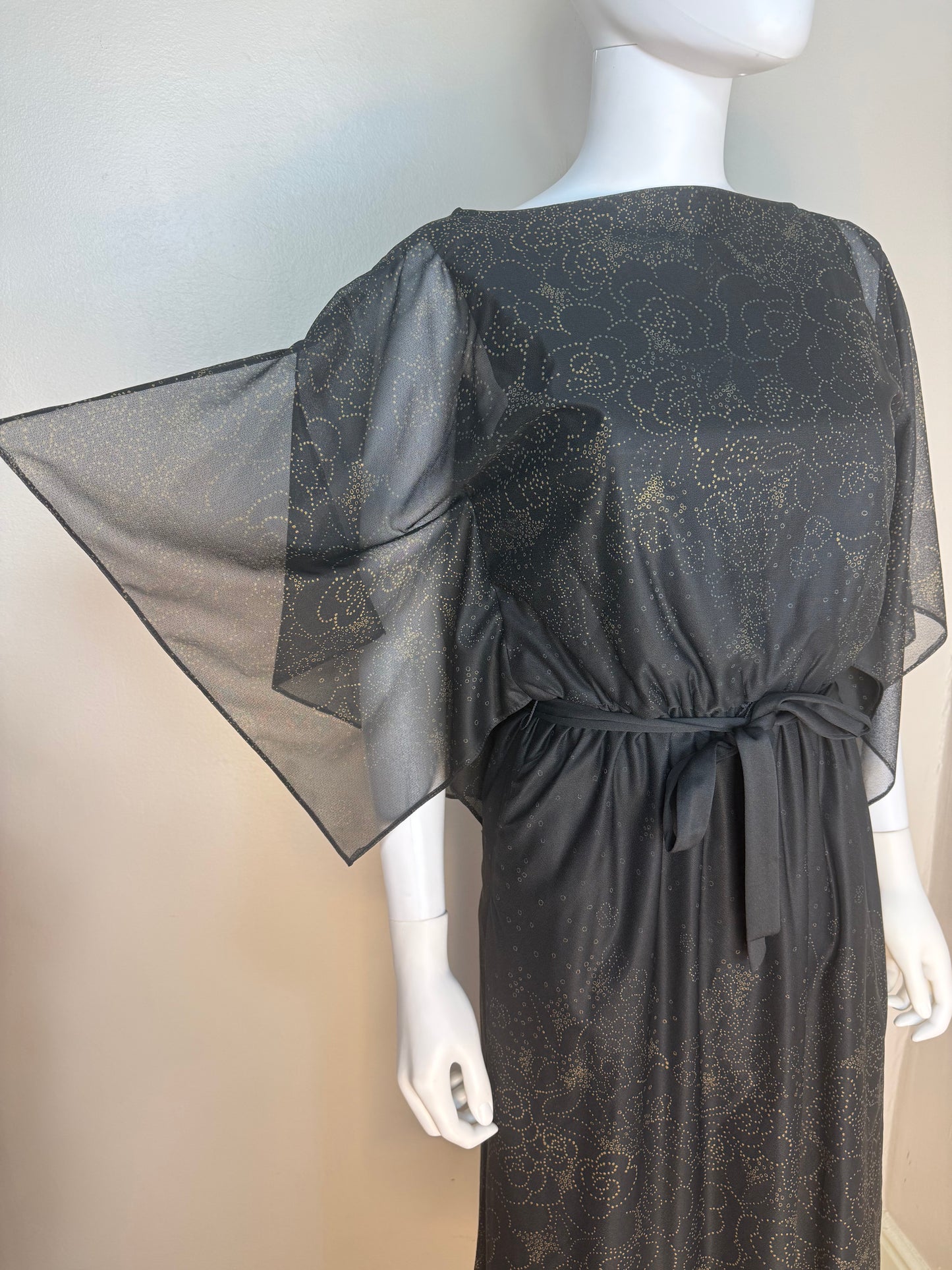 1970s/80s Sheer Black Floral Dress, Lady Carol of New York Size Small