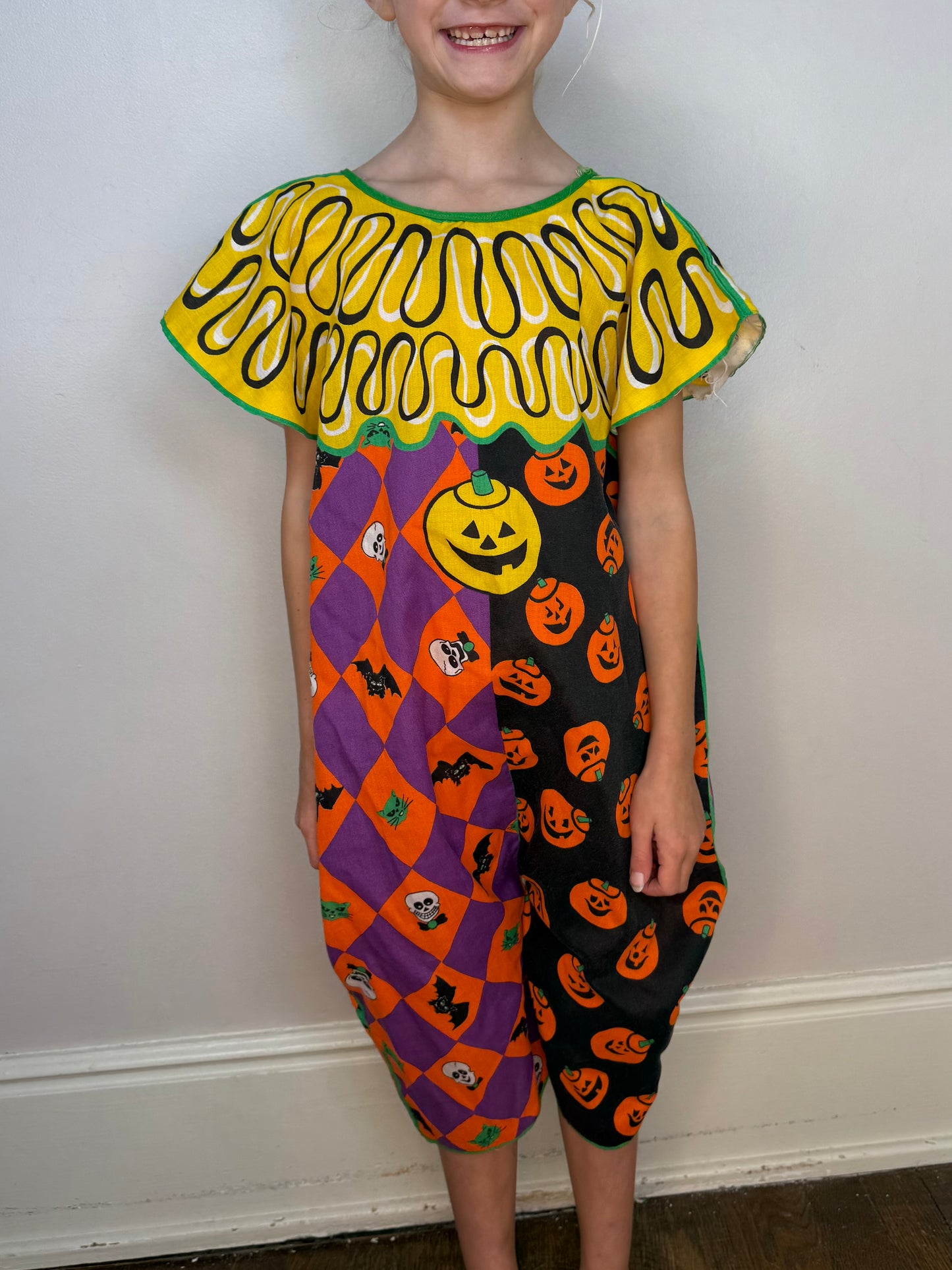 1980s Children's Halloween Clown Costume, Handmade from Cut and Sew Fabric, One Piece Jumpsuit