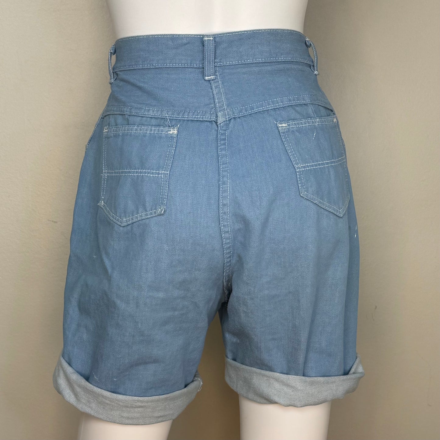1950s/60s Light Blue Denim Shorts, 27" Waist, High Waisted