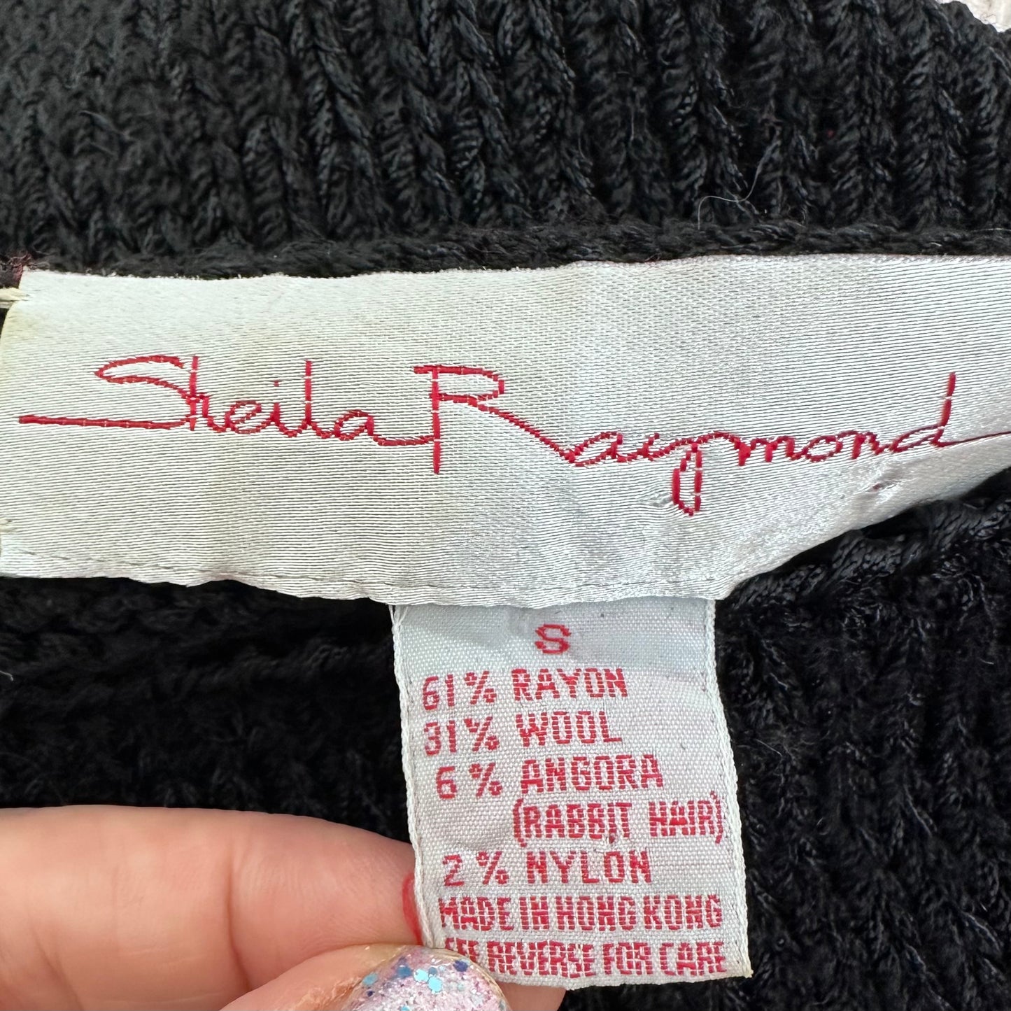 1980s Sweater with Angora Stripes, Sheila Raymond Size XS, Puff Sleeve