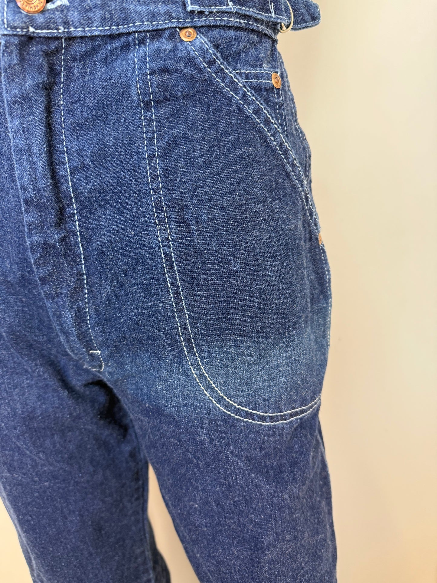 1970s Blue Jeans with Side Buckles, Remington Express, 27"x30", High Rise Straight Leg