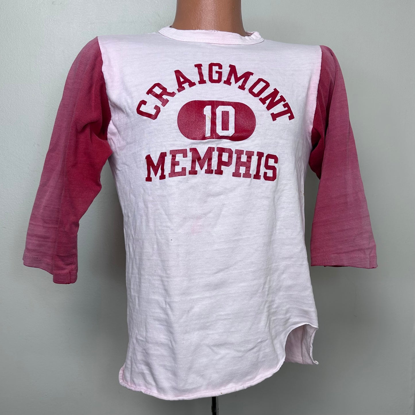 1970s Craigmont Memphis Two Tone T-Shirt, Champion Blue Bar Baseball Tee Size Small/Medium, Distressed