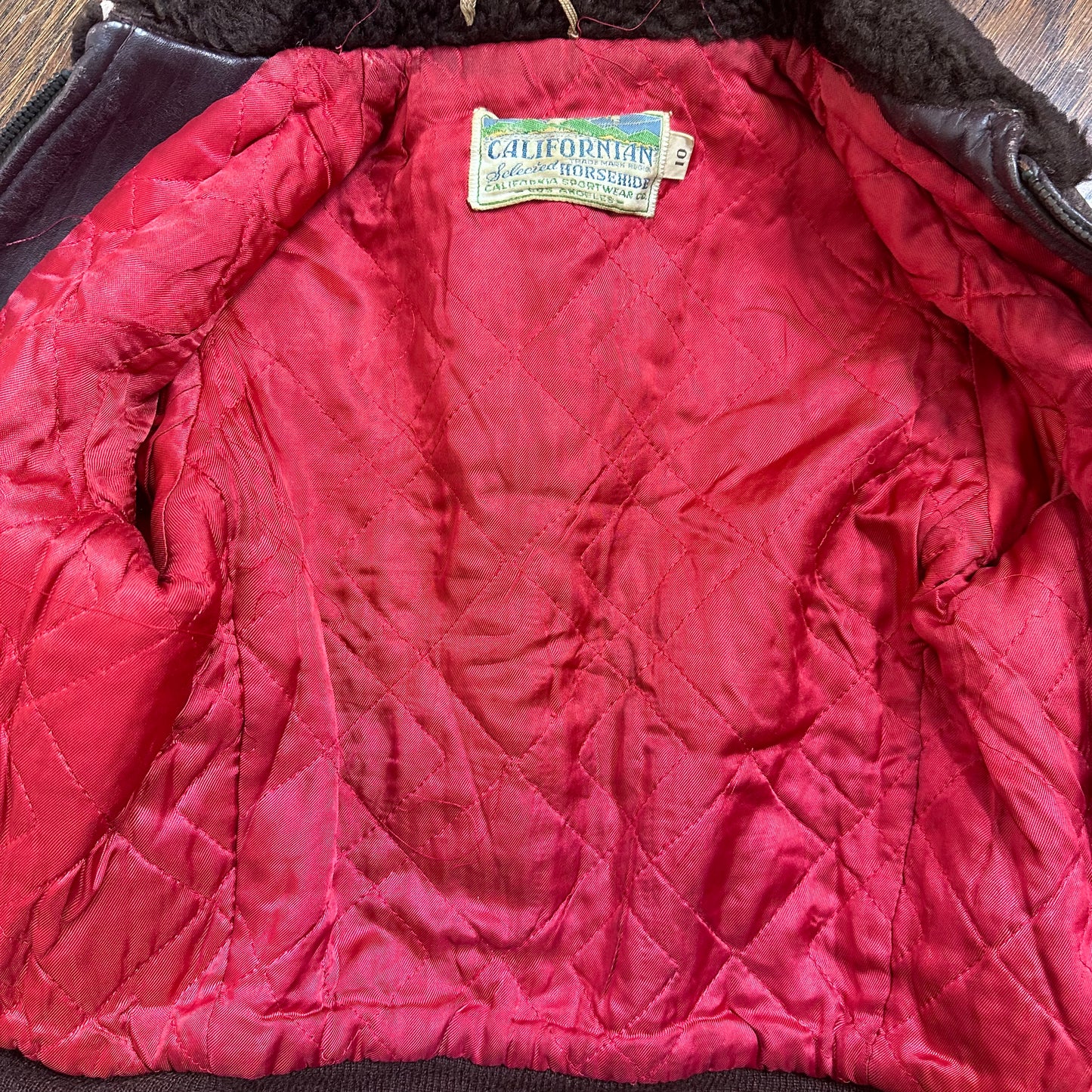 1950s Kids Leather Bomber Jacket, Californian Selected Horsehide, California Sportswear Co Size 8