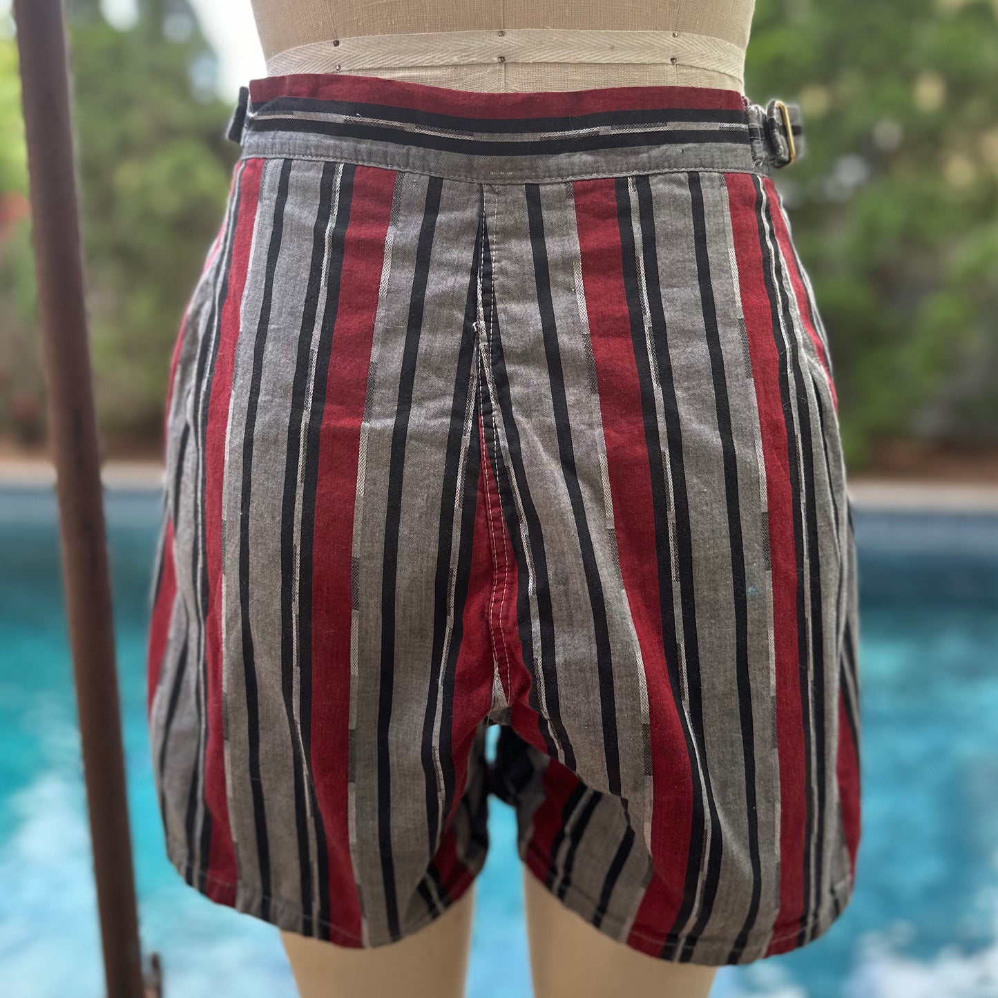1950s 1960s Men’s Striped Swim Trunks, Jantzen Cotton Swimsuit Size Medium, High Waisted