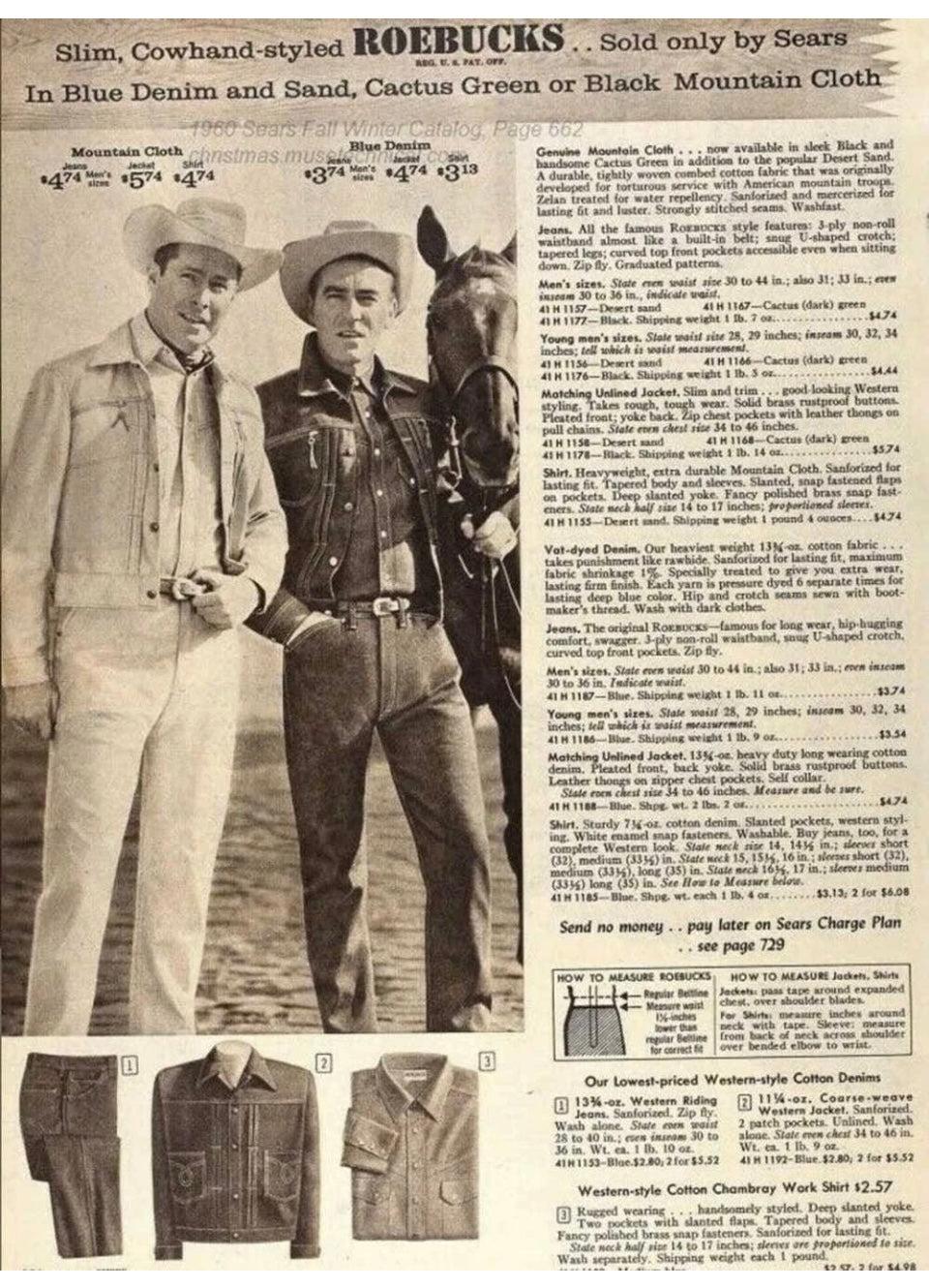 1960s Western Denim Jacket, Roebucks Sears Size Small, Front Pleats, Pocket Zippers