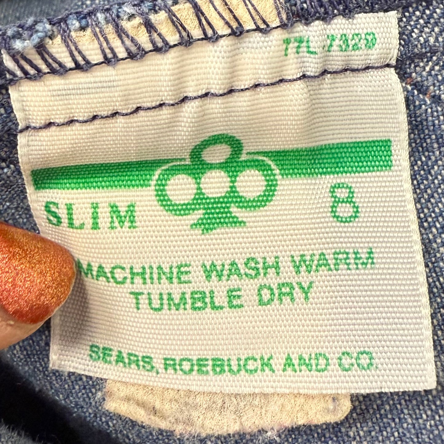 1970s Kids Bellbottom Blue Jeans with Pintucks, Sears Roebuck and Co Size 8 Slim