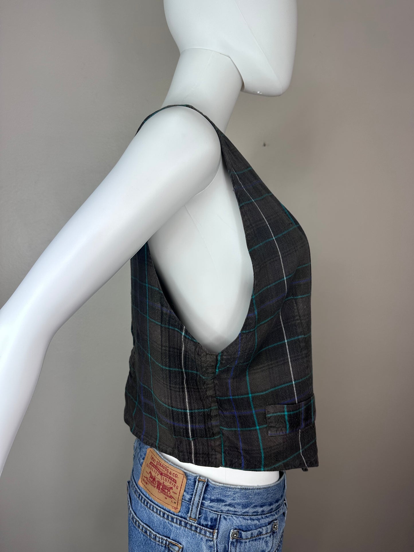 1990s Plaid Rayon Vest, Espionage Size Medium