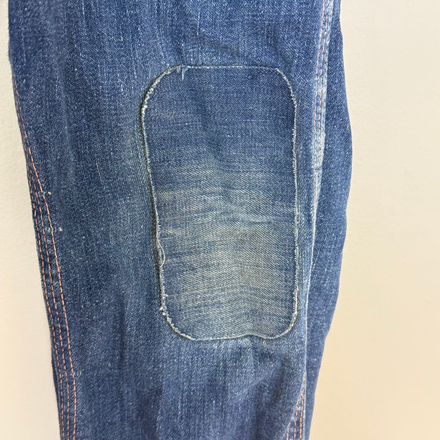 1950s Kids Blue Jeans, Size 5/6, Patched Knees, Distressed