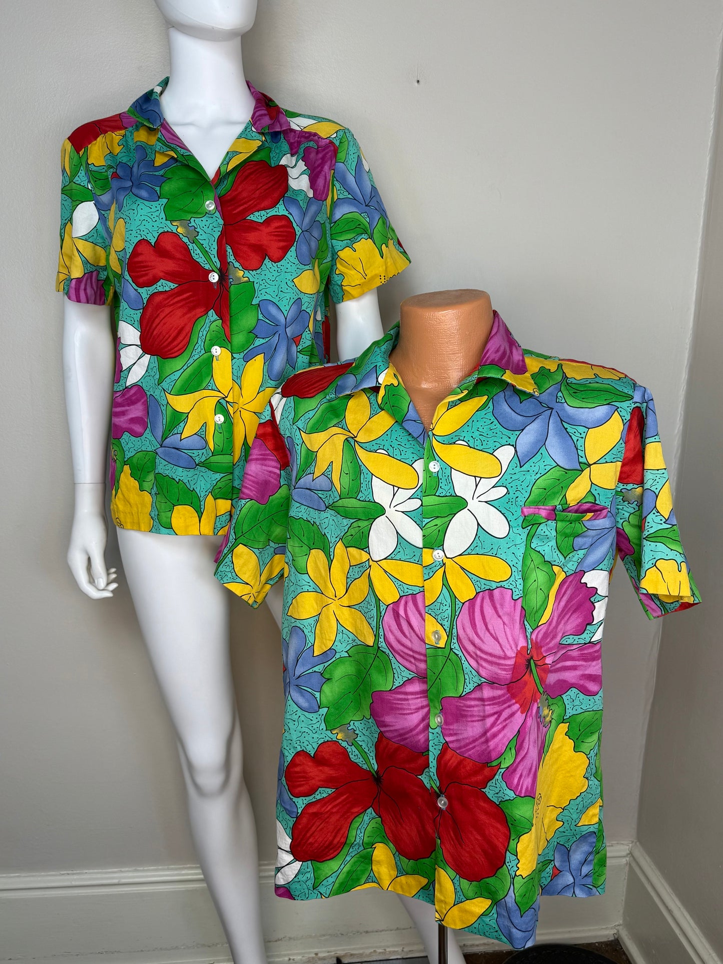 1980s Women’s Hawaiian Shirt, Cotton Blouse, Hilo Hattie Size M/L