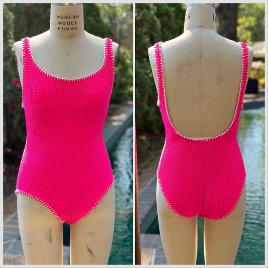 1990s Hot Pink Women’s One Piece Swimsuit, Sessa Size XS