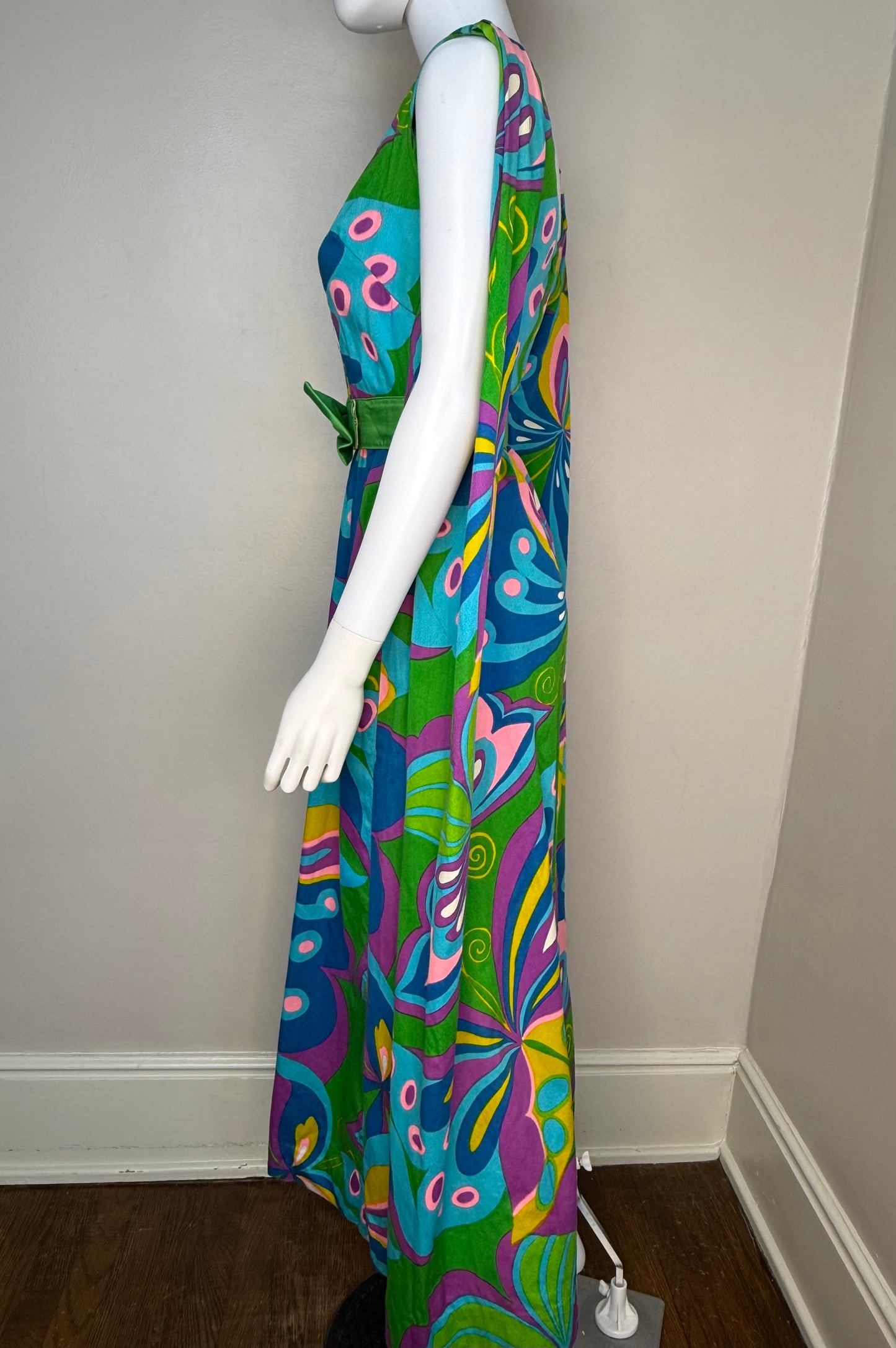 1960s Psychedelic Butterfly Maxi Dress, Alice Polynesian Fashions Size XS