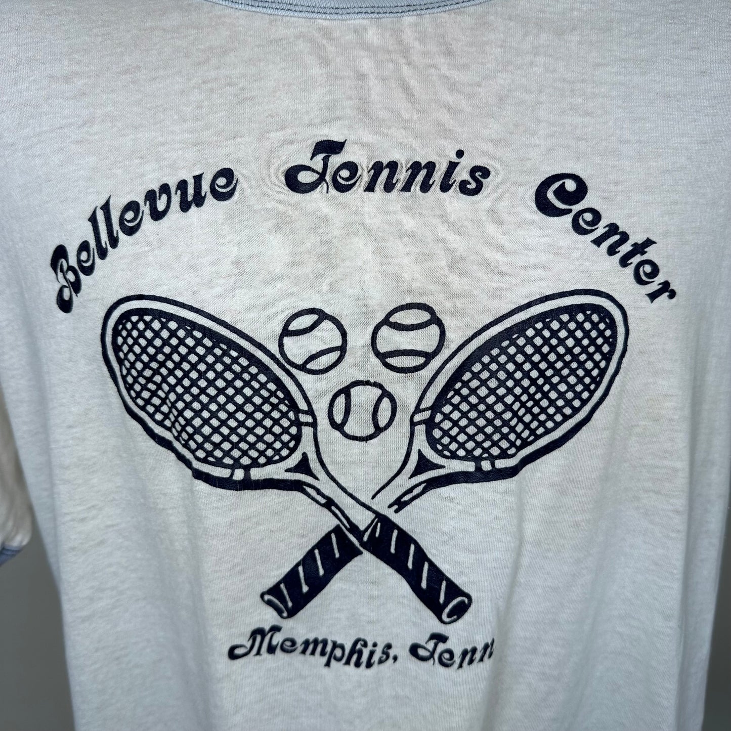 1980s Bellevue Tennis Center Memphis Tenn T-Shirt, Size Large, Paper Thin Ringer Tee