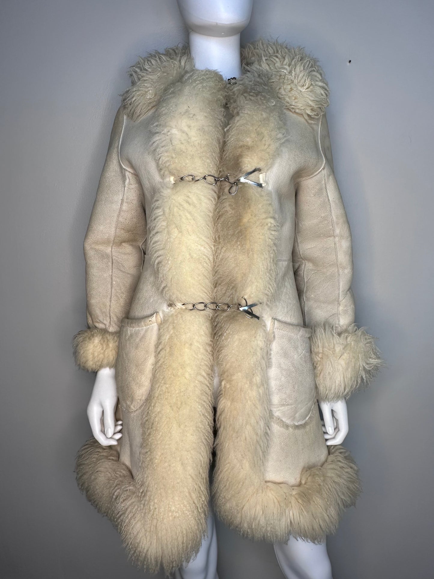 1970s Leather Shearling Coat with Fur Trim, Harzfeld’s Gadabout Sports Shop Size XS-Small, Penny Lane