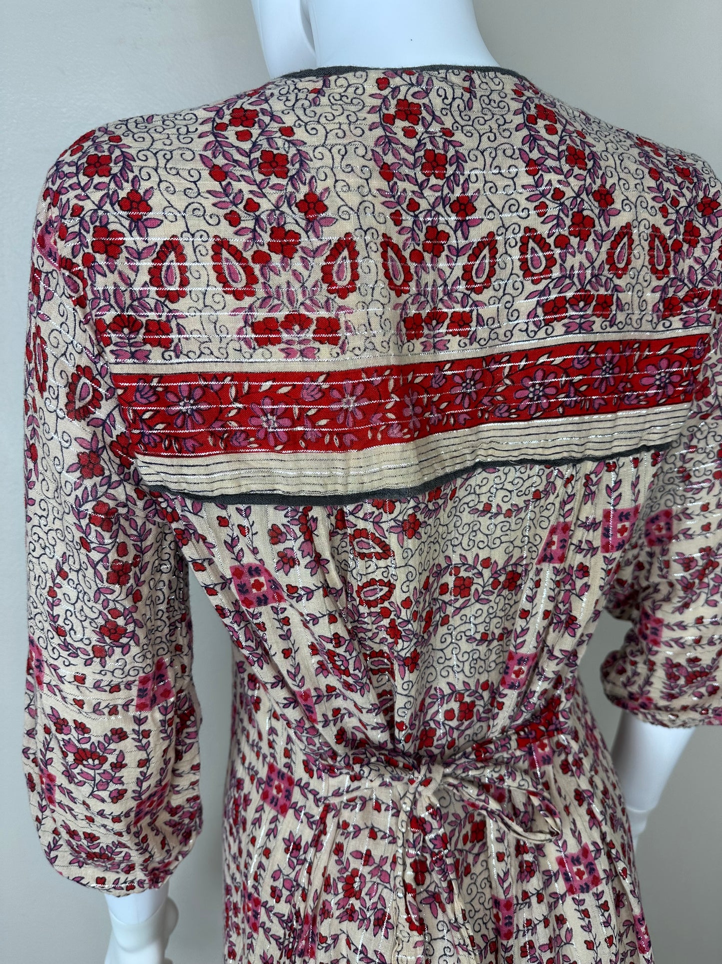 1970s/80s Pakistani Cotton Dress with Metallic Thread, Size Medium