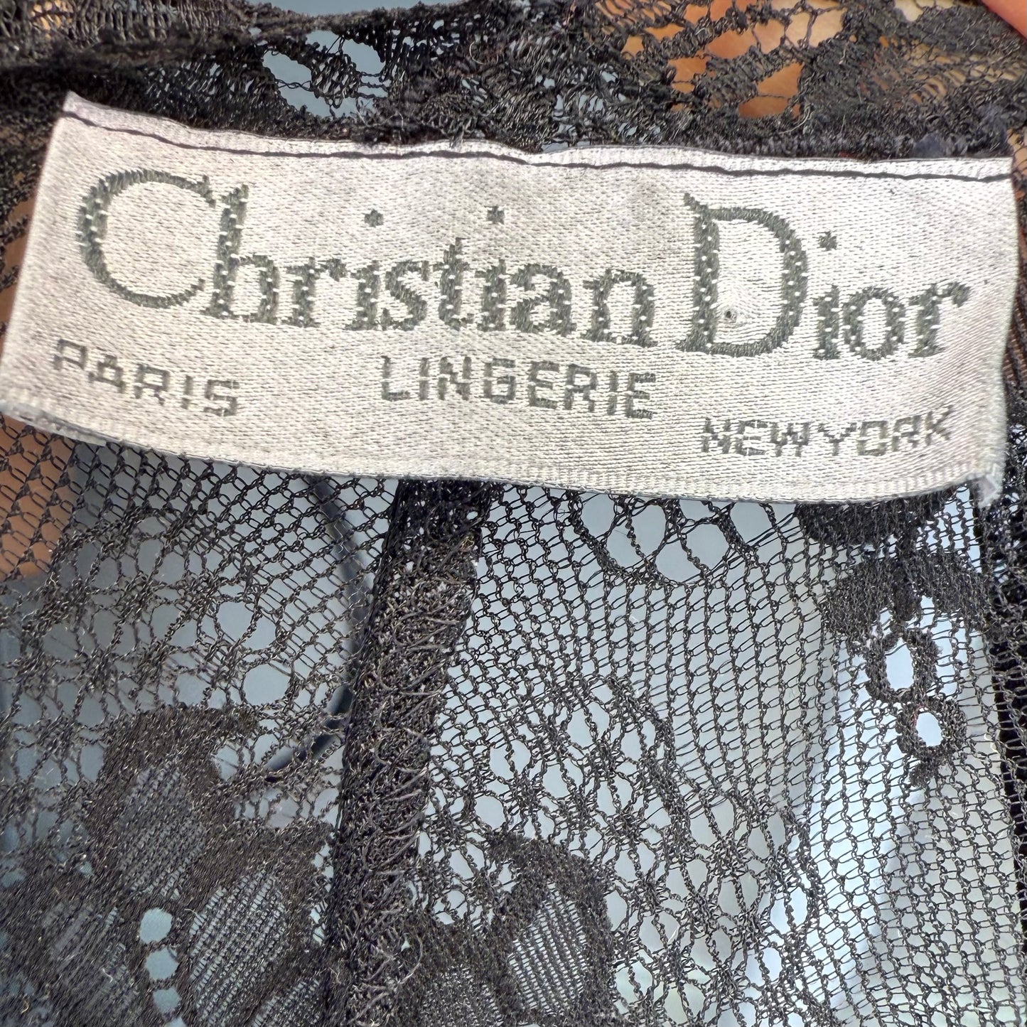 1980s Christian Dior Lingerie Peignoir Set, Nightgown and Robe, Black Satin and Lace, Size Medium
