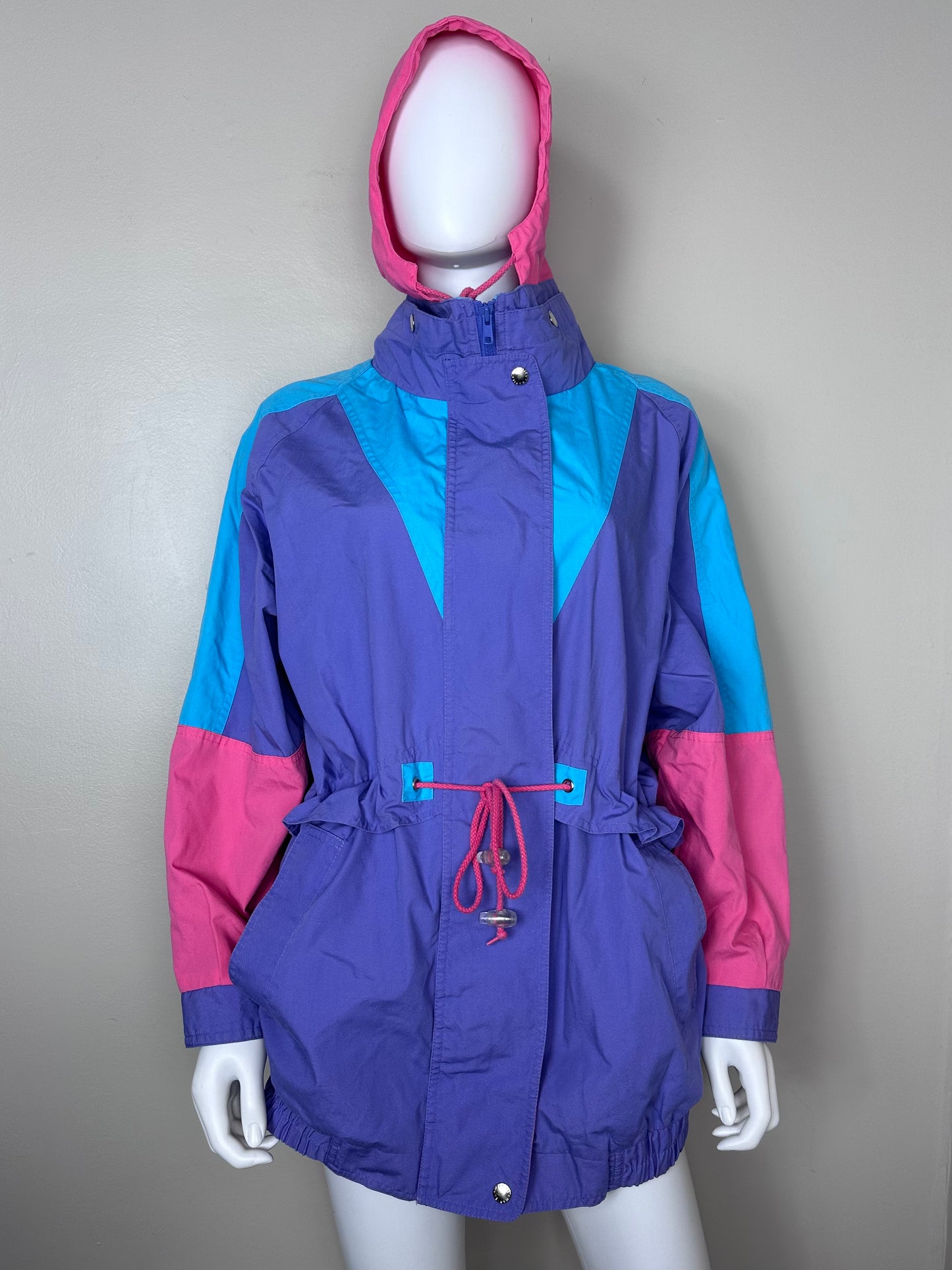 1980s Color Block Hooded Coat, Mariel Size Medium