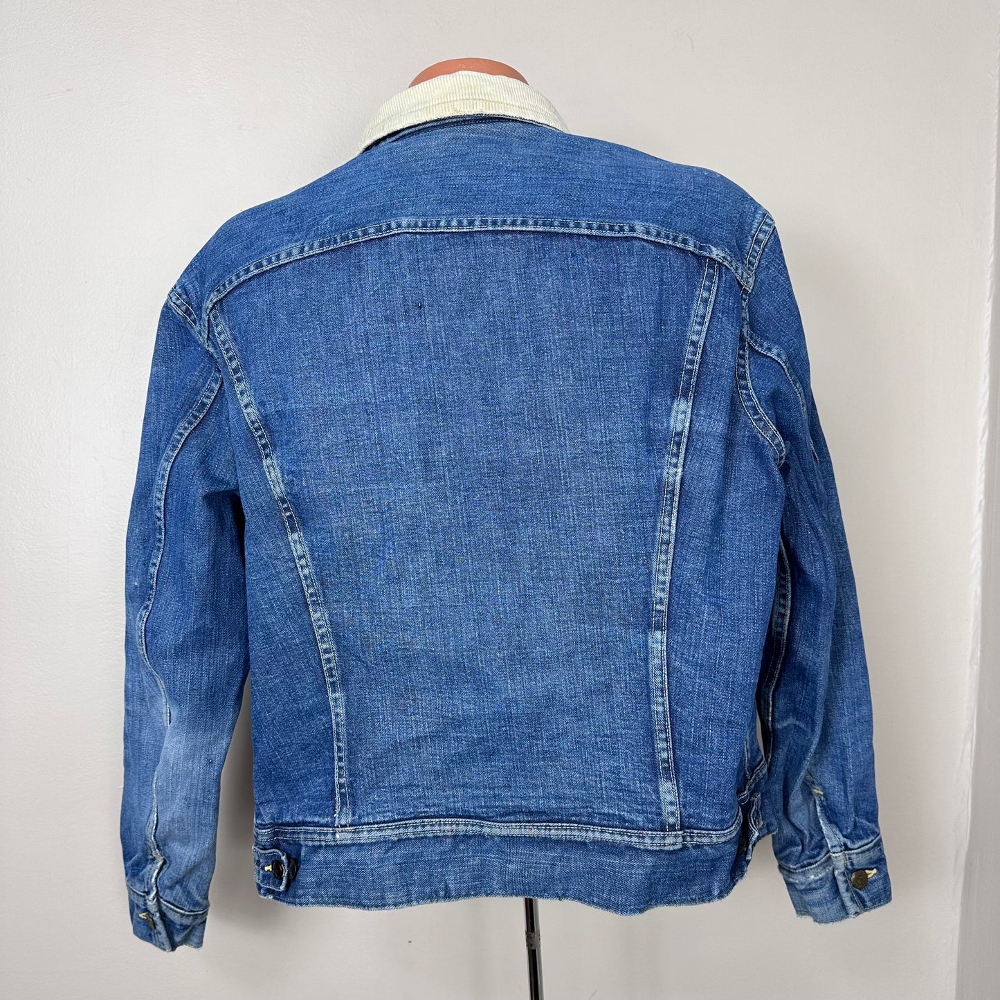 1960s Lee Storm Rider Denim Jacket with Corduroy Collar, Size Large, Lining Removed