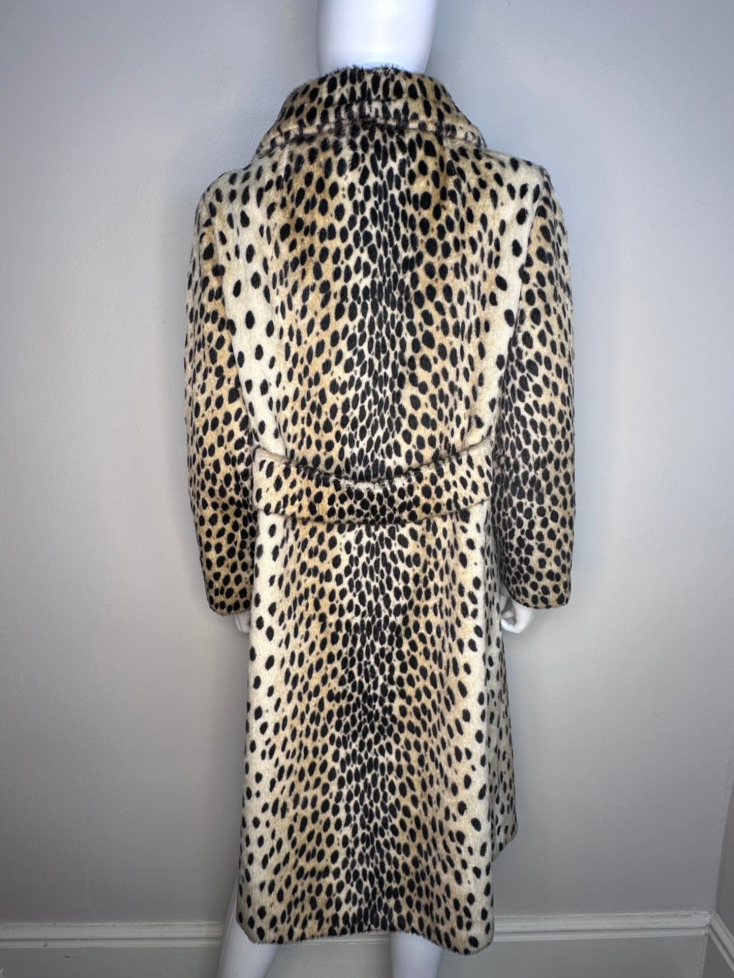1960s Animal Print Faux Fur Long Coat, Size Medium, Cheetah, Leopard